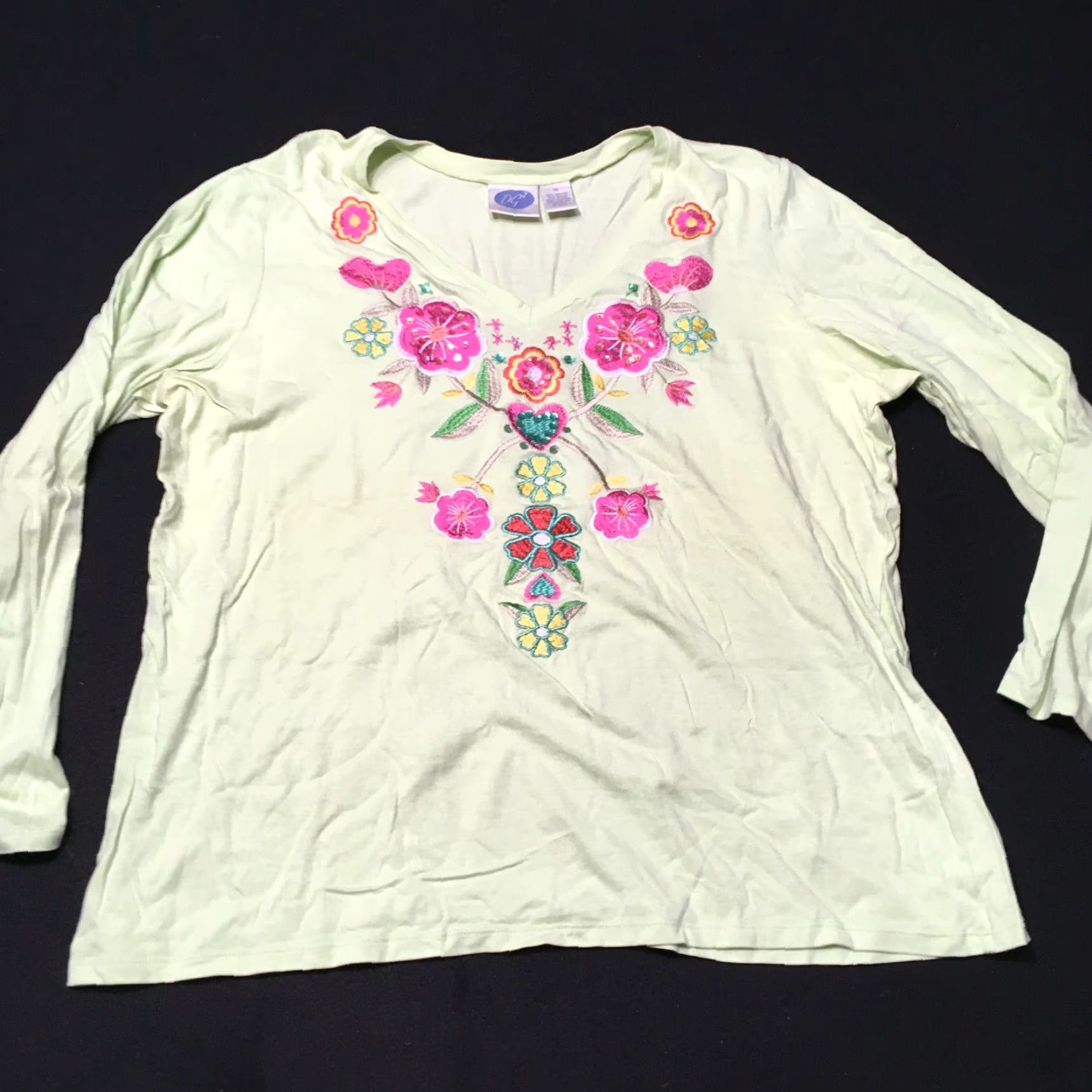 Vintage VINTAGE DG Womens Embroidered Blouse V Neck Long Sleeve Top 1X Green Size XL / US 12-14 / IT 48-50 - 2 Thumbnail