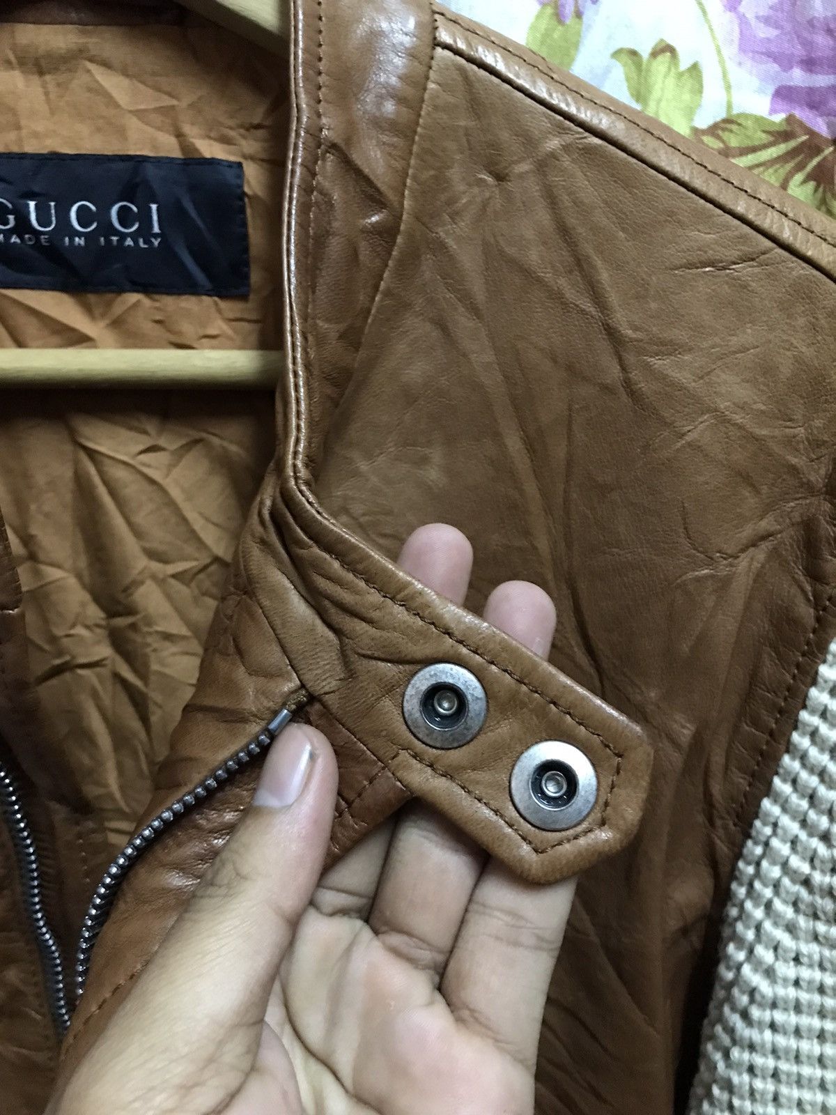 Gucci Authentic Gucci Brown Leather knittes Slevee Long Jacket Size US M / EU 48-50 / 2 - 12 Thumbnail