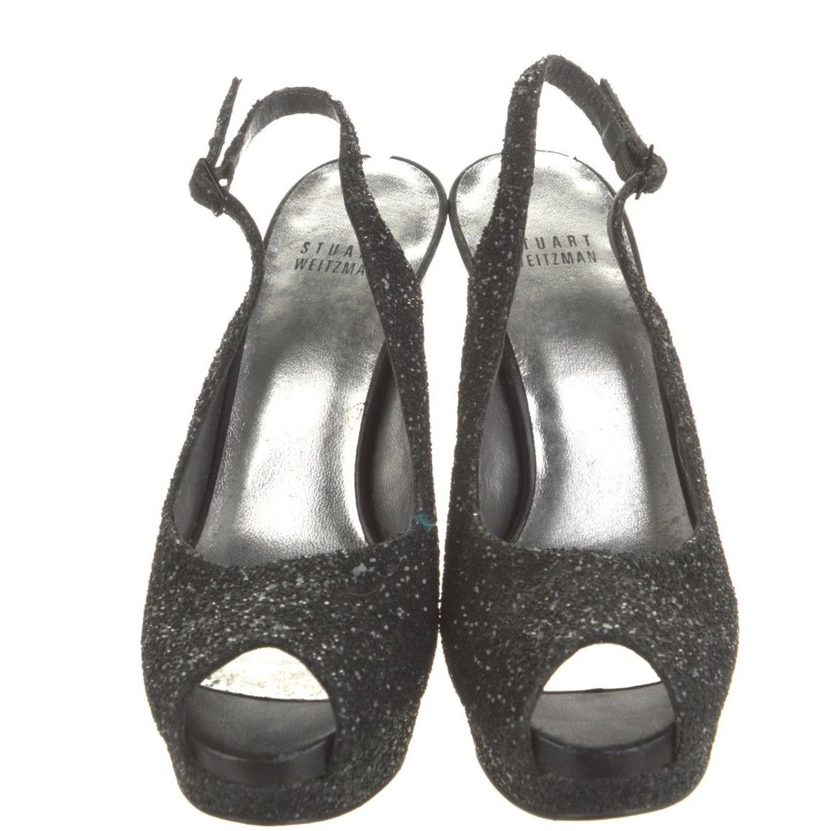 Stuart Weitzman STUART WEITZMAN Black Glitter Platform Slingback Pumps Size: Size US 7 / IT 37 - 3 Thumbnail