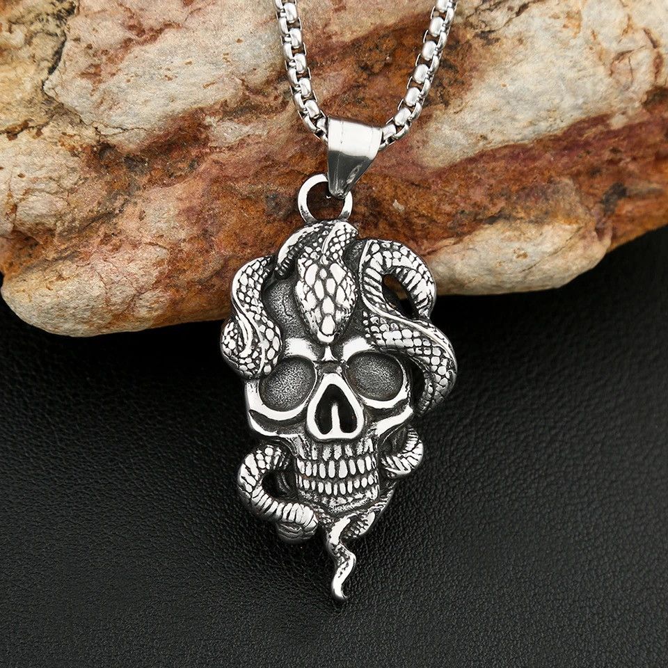 Jewelry Gothic Vintage Snake Skull Necklace Size ONE SIZE - 4 Thumbnail