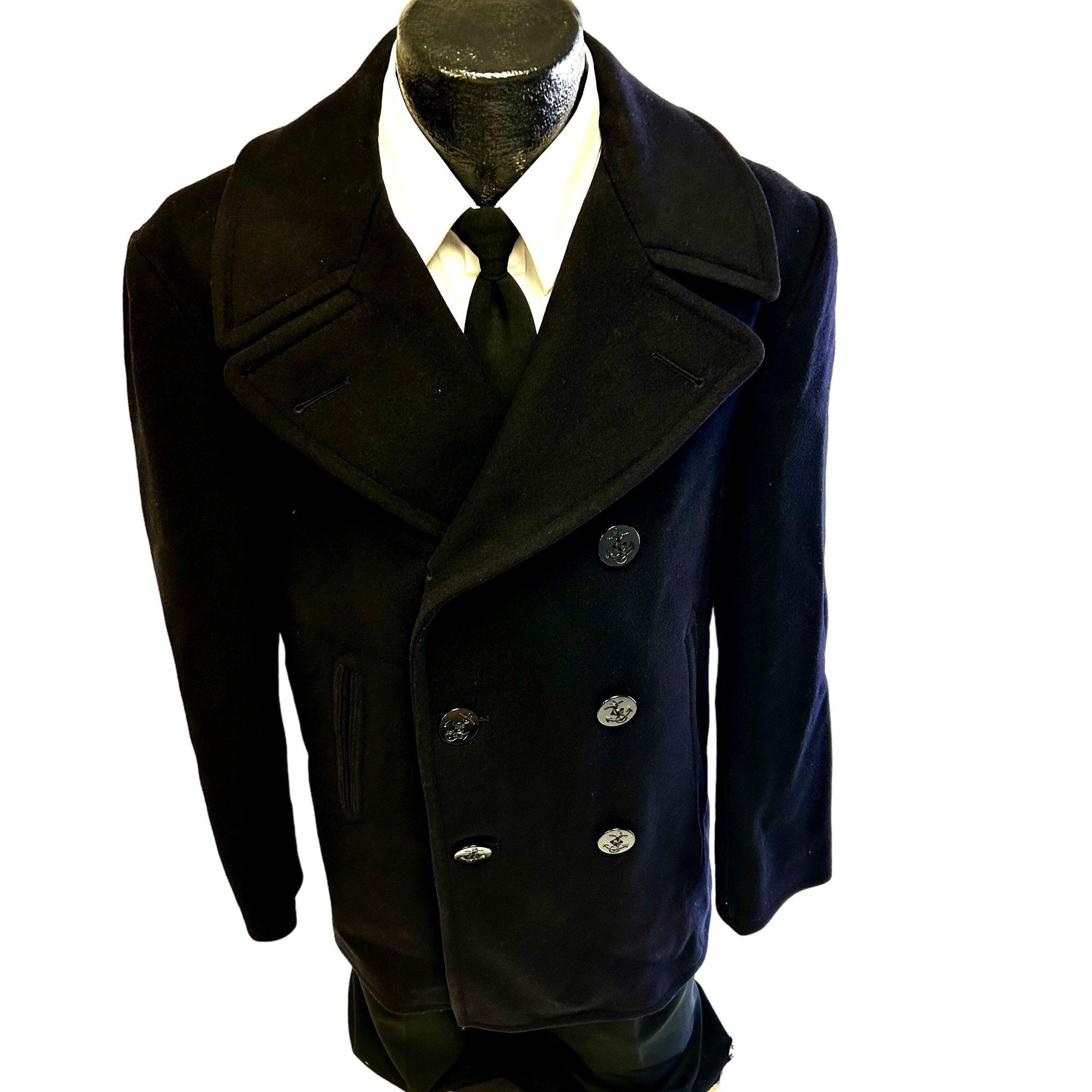 Image of Unkwn 70's Us Navy Blue Kersey Wool Peacoat Military Usn Jacket 38, Men's (Size Small)