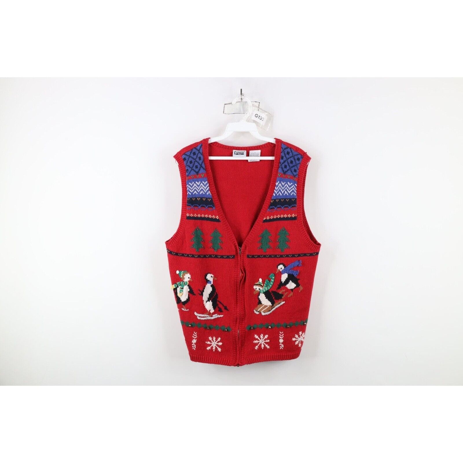 Vintage Vintage 90s Distressed Christmas Penguin Bells Sweater Vest Size XL / US 12-14 / IT 48-50 - 1 Thumbnail