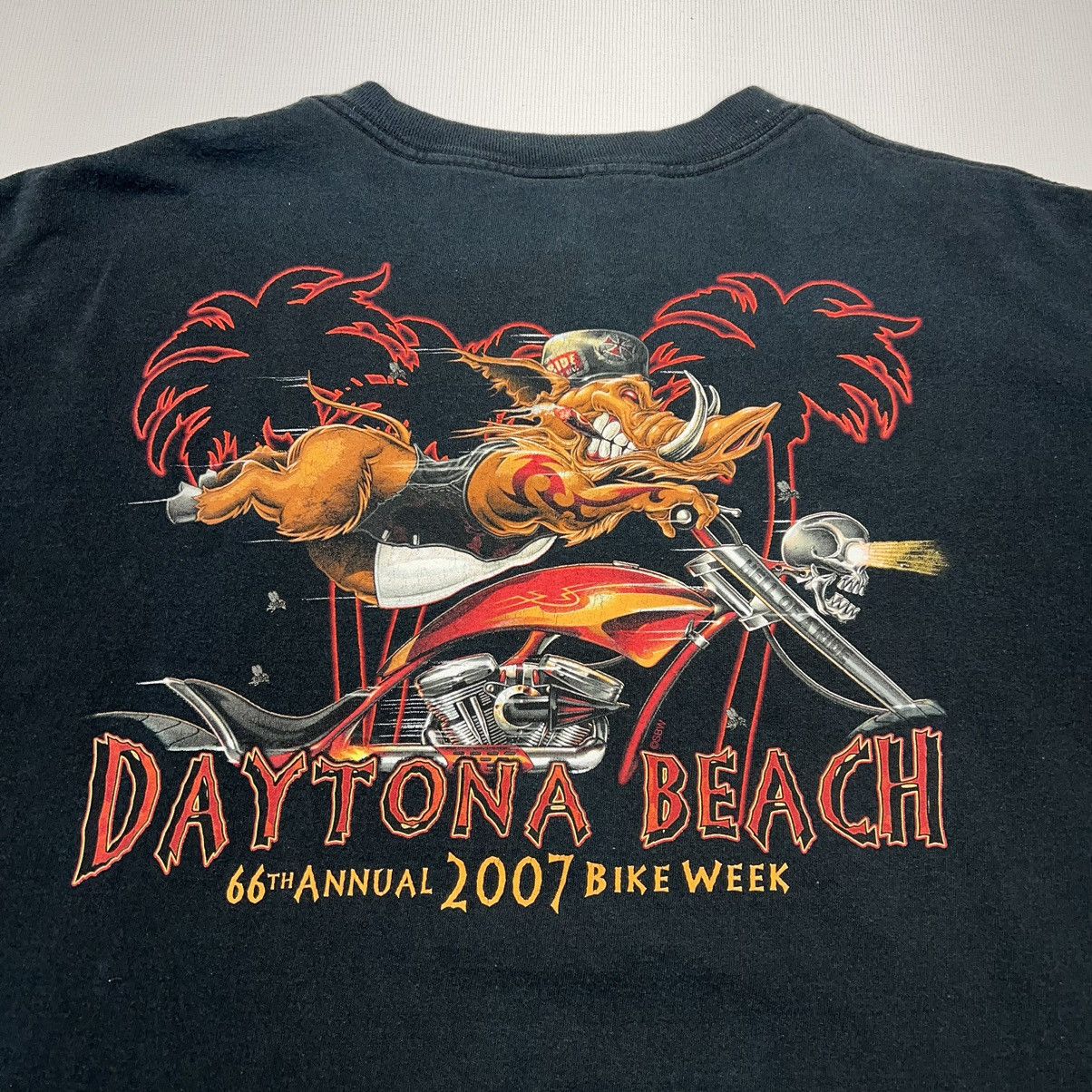 Delta × Vintage Daytona Beach Bike Tee Shirt Black Long Sleeve Biker Flames Size US XXL / EU 58 / 5 - 15 Thumbnail