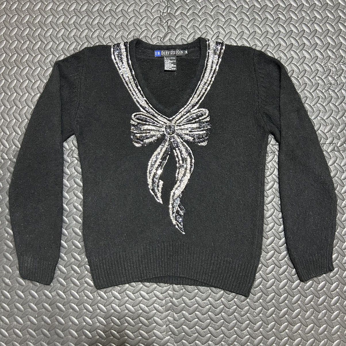 Other Vintage IB Diffusion Sweater Beaded Sequin Silk Bow 90s XS Size XS / US 0-2 / IT 36-38 - 1 Thumbnail