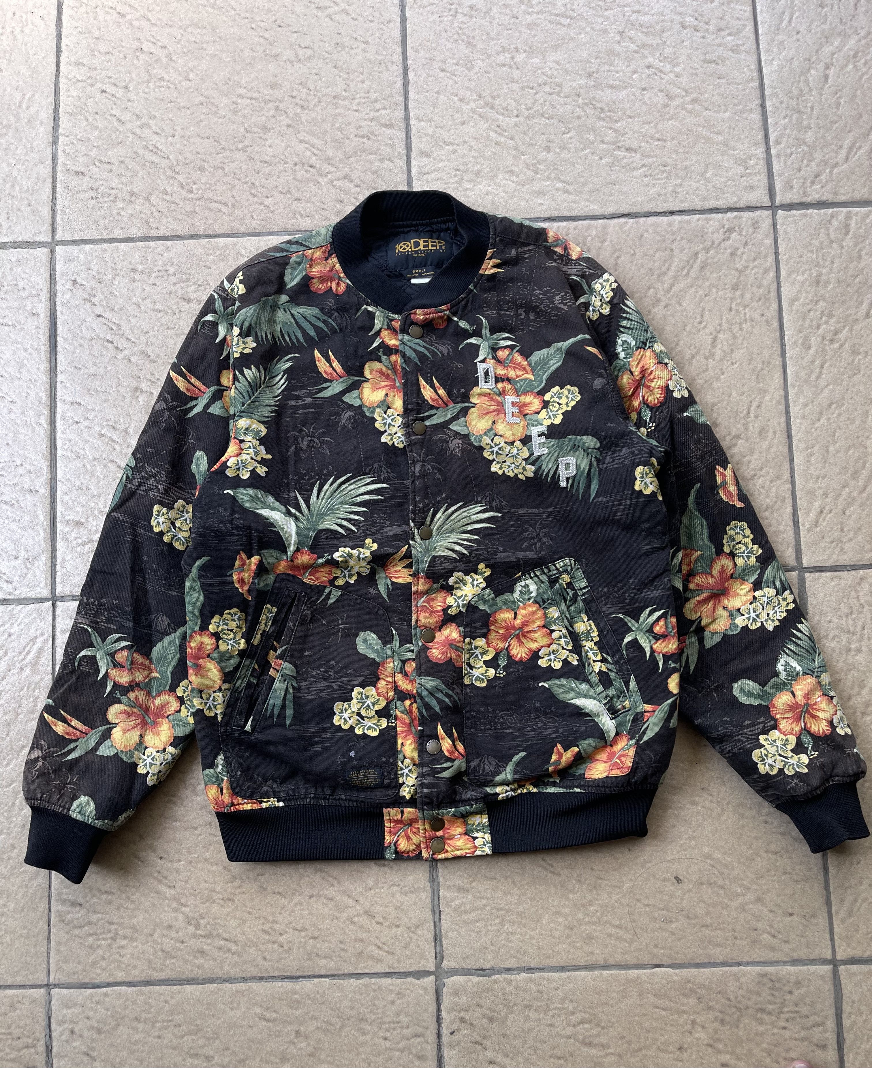 10 Deep Vintage 10.Deep Floral boomber jacket black tropical Hawaiia Size US S / EU 44-46 / 1 - 1 Thumbnail