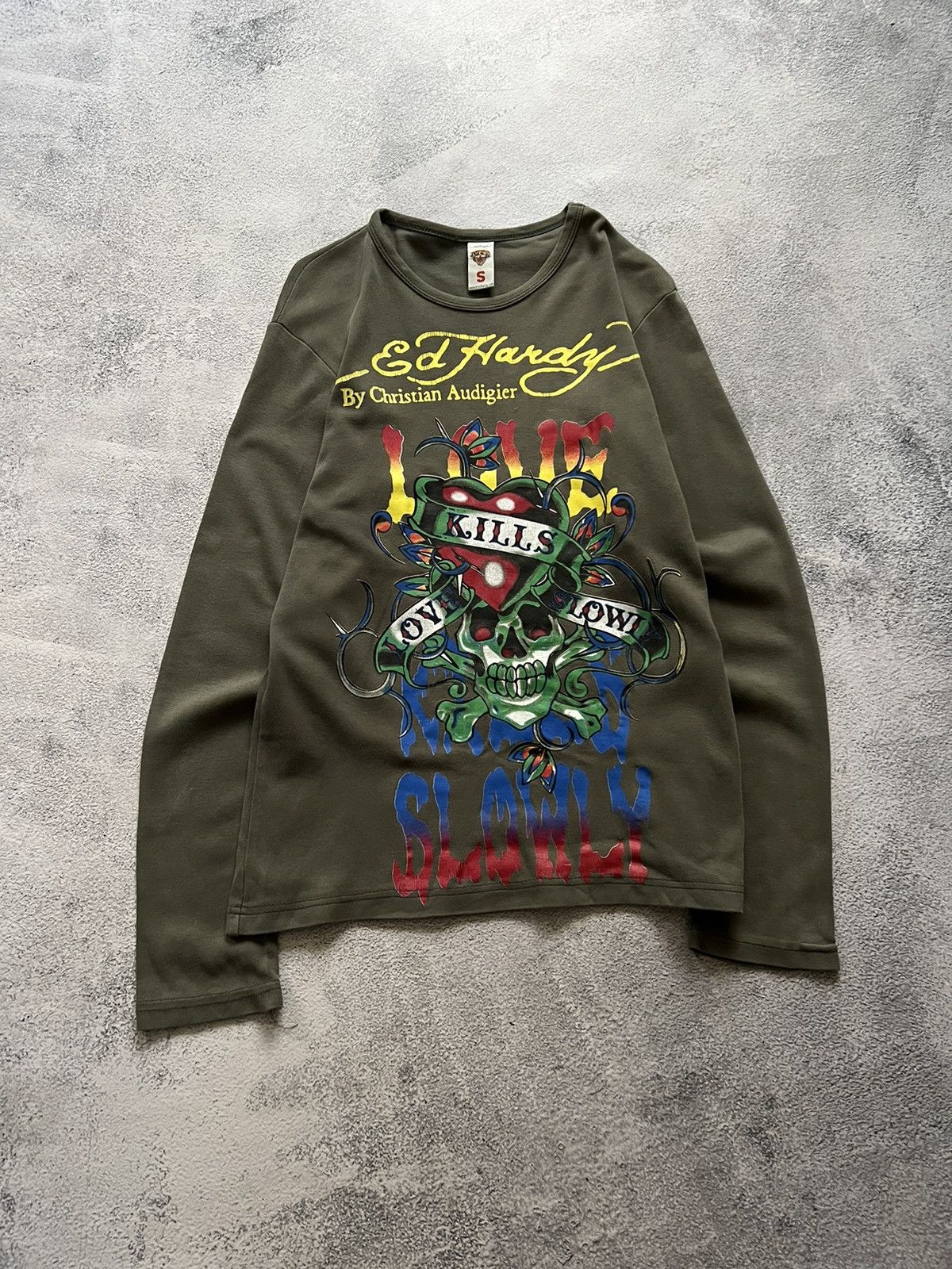 Ed Hardy Vintage Y2k Skull☠️ Love Kills Slowly❤️‍🩹 Long Sleeve 00’s Size US S / EU 44-46 / 1 - 2 Thumbnail