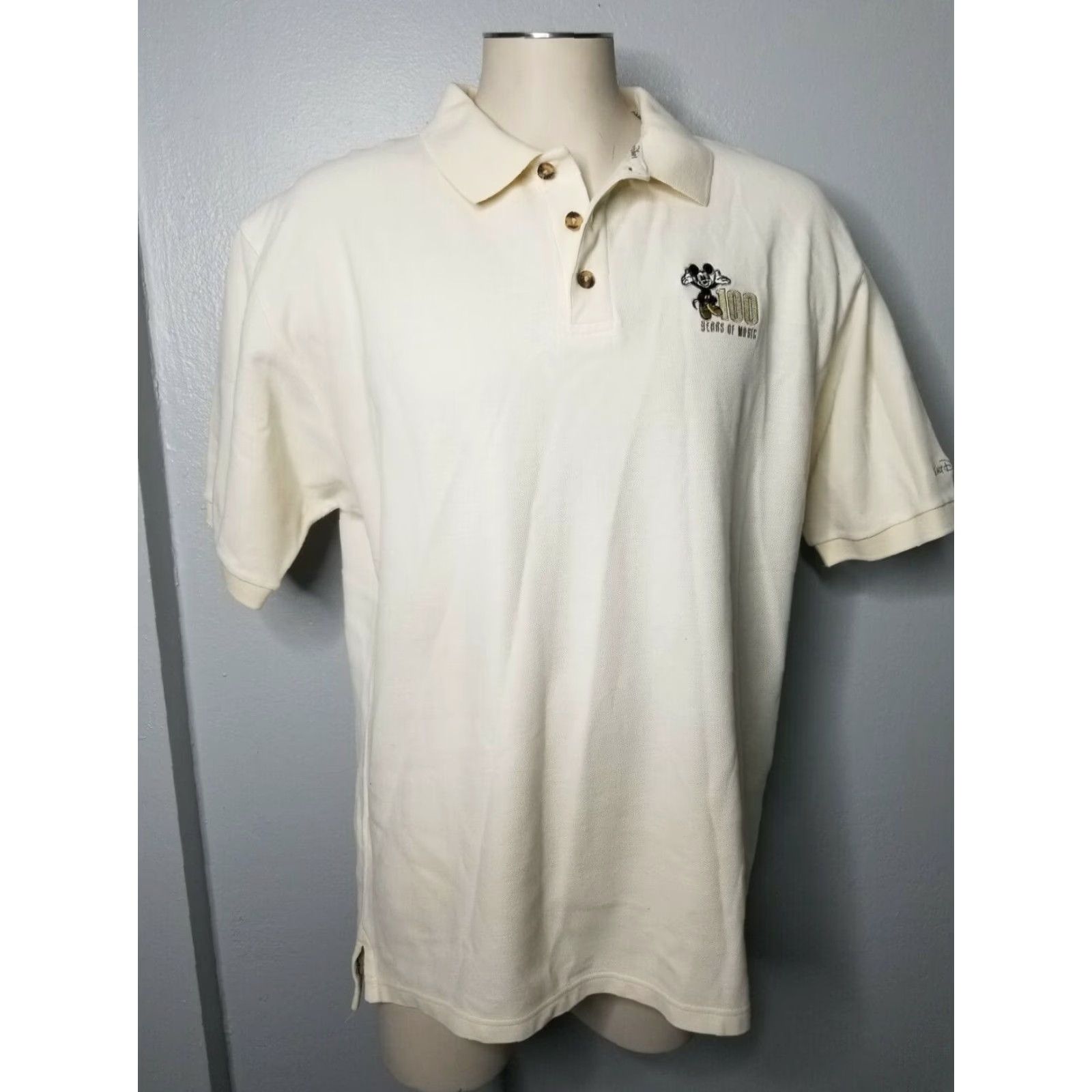 Disney VINTAGE Disney Polo Shirt Men’s L Ivory 100 Years Walt Disney World Mickey Mouse Embroidered Polo Rugby Casual Short Sleeve Cream Size US L / EU 52-54 / 3 - 2 Thumbnail