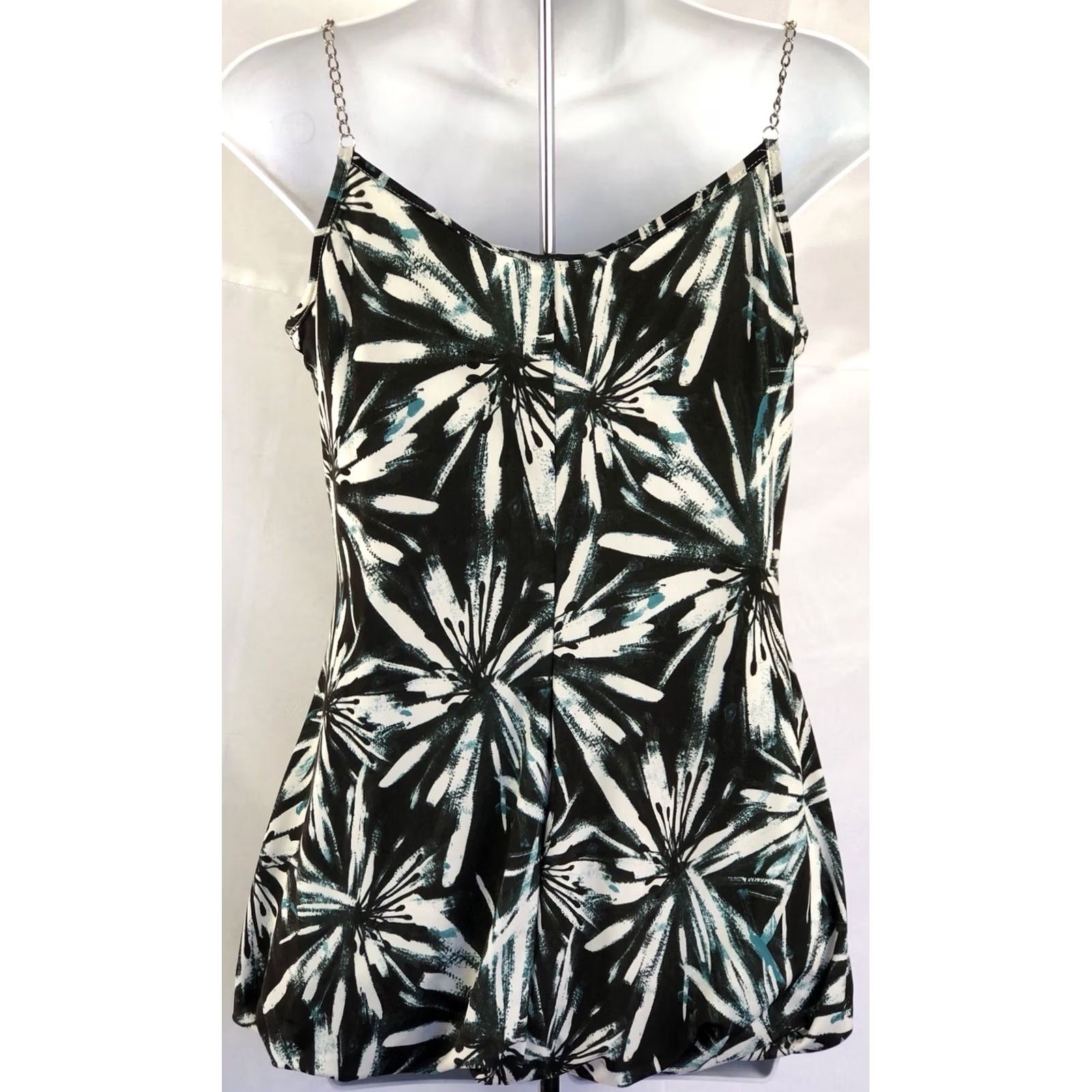 Vintage NWT Vanity sleeveless Tank Top M Blk/Green Scoop Neck Chain Straps Balloon Hem Y2K 90s Size M / US 6-8 / IT 42-44 - 4 Thumbnail