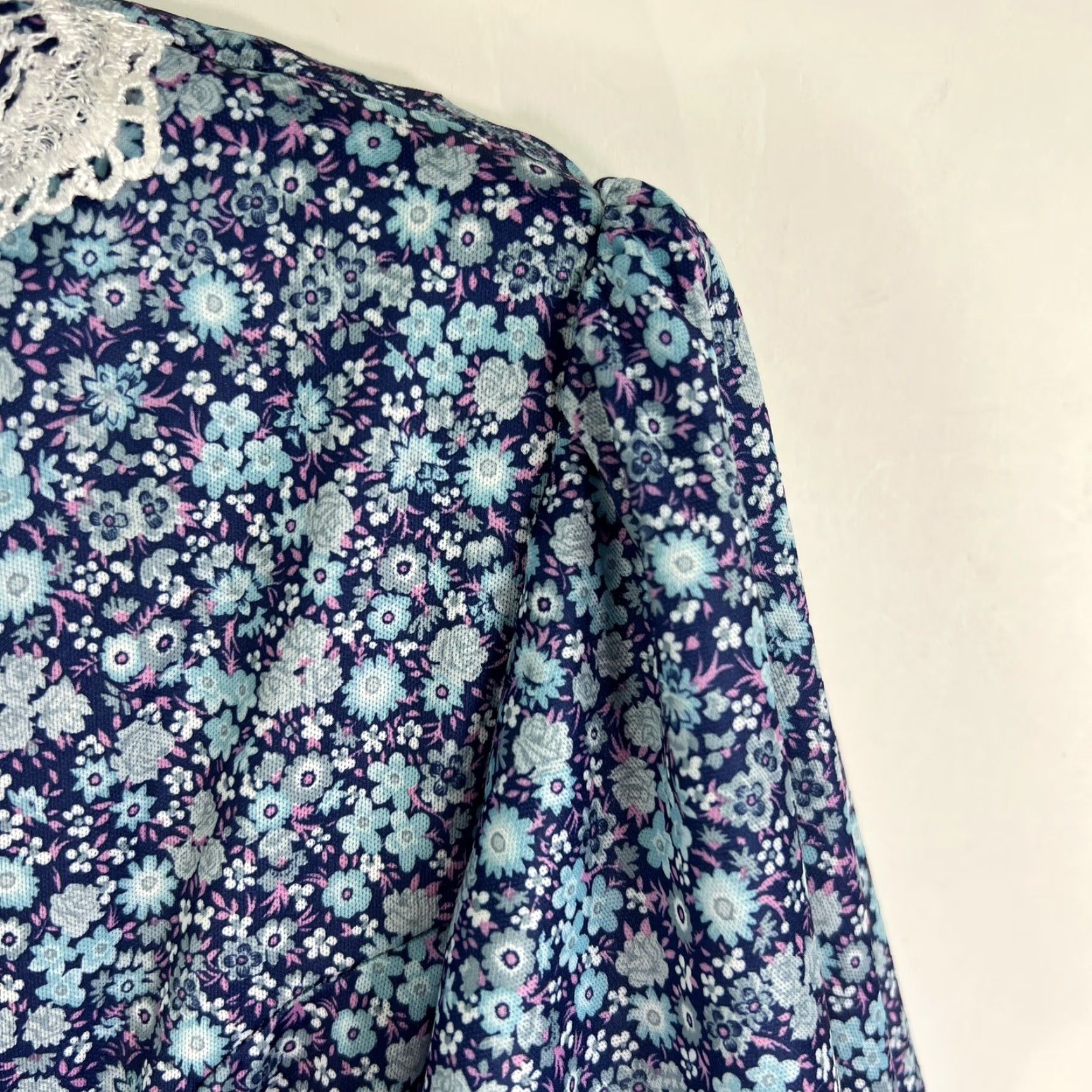 Vintage VINTAGE Whirlaway Drop Waist Floral Pleated Peplum Dress 12P Blue Flutter Size XL / US 12-14 / IT 48-50 - 3 Thumbnail