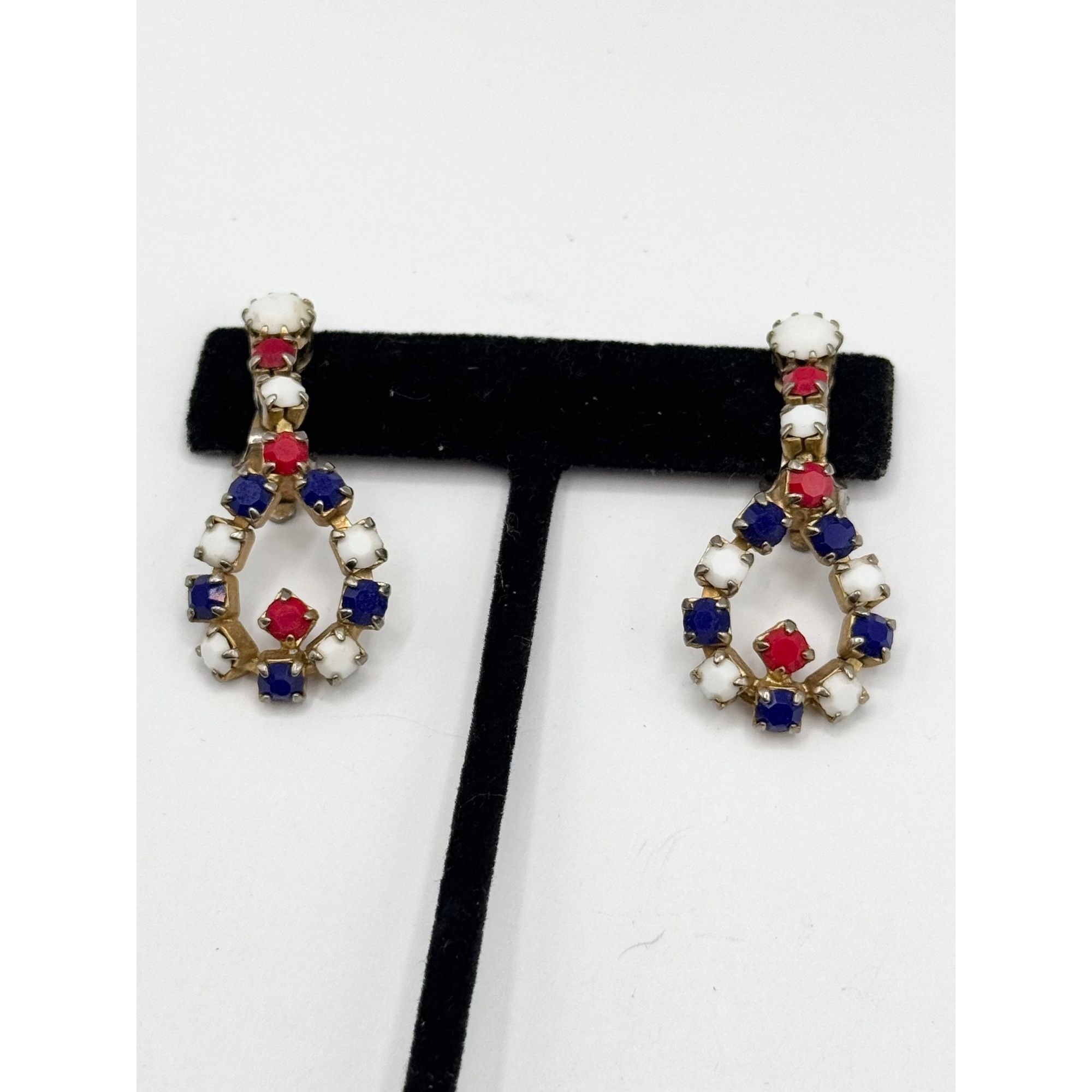 Vintage Vintage red white blue rhinestone dangle earrings Size ONE SIZE - 4 Thumbnail