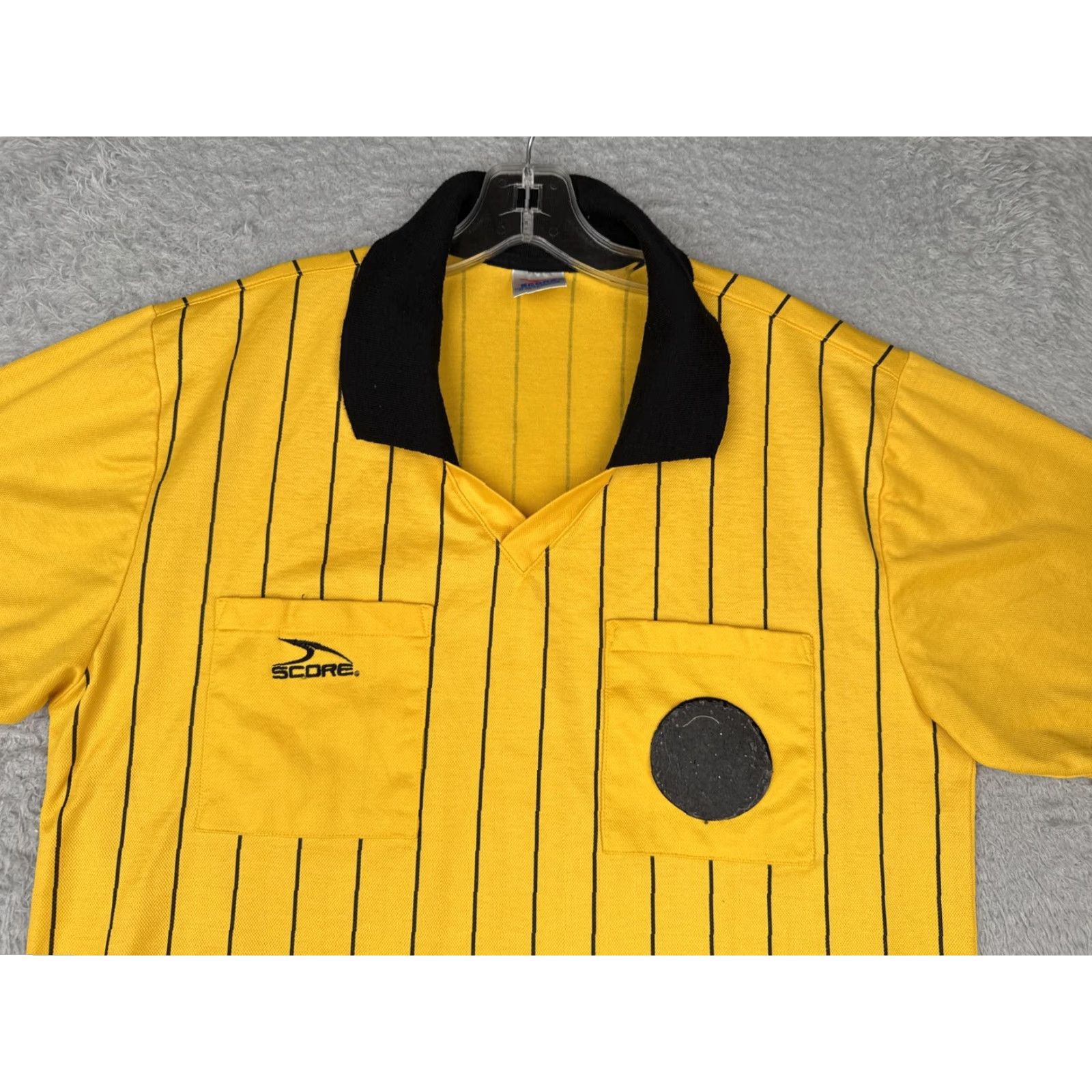 Vintage Score Referee Shirt Mens Large Yellow Black Striped Soccer Jersey Top Pockets Size US L / EU 52-54 / 3 - 4 Thumbnail