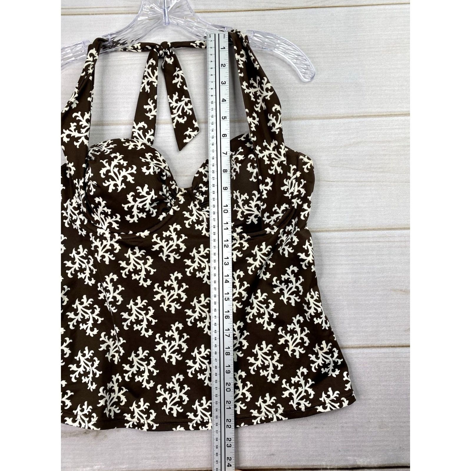 Lands' End Lands' End Womens 12 Brown Floral Leaf Halter Tankini Top Built-in Bra Underwire Tankini Top Size XL / US 12-14 / IT 48-50 - 3 Thumbnail
