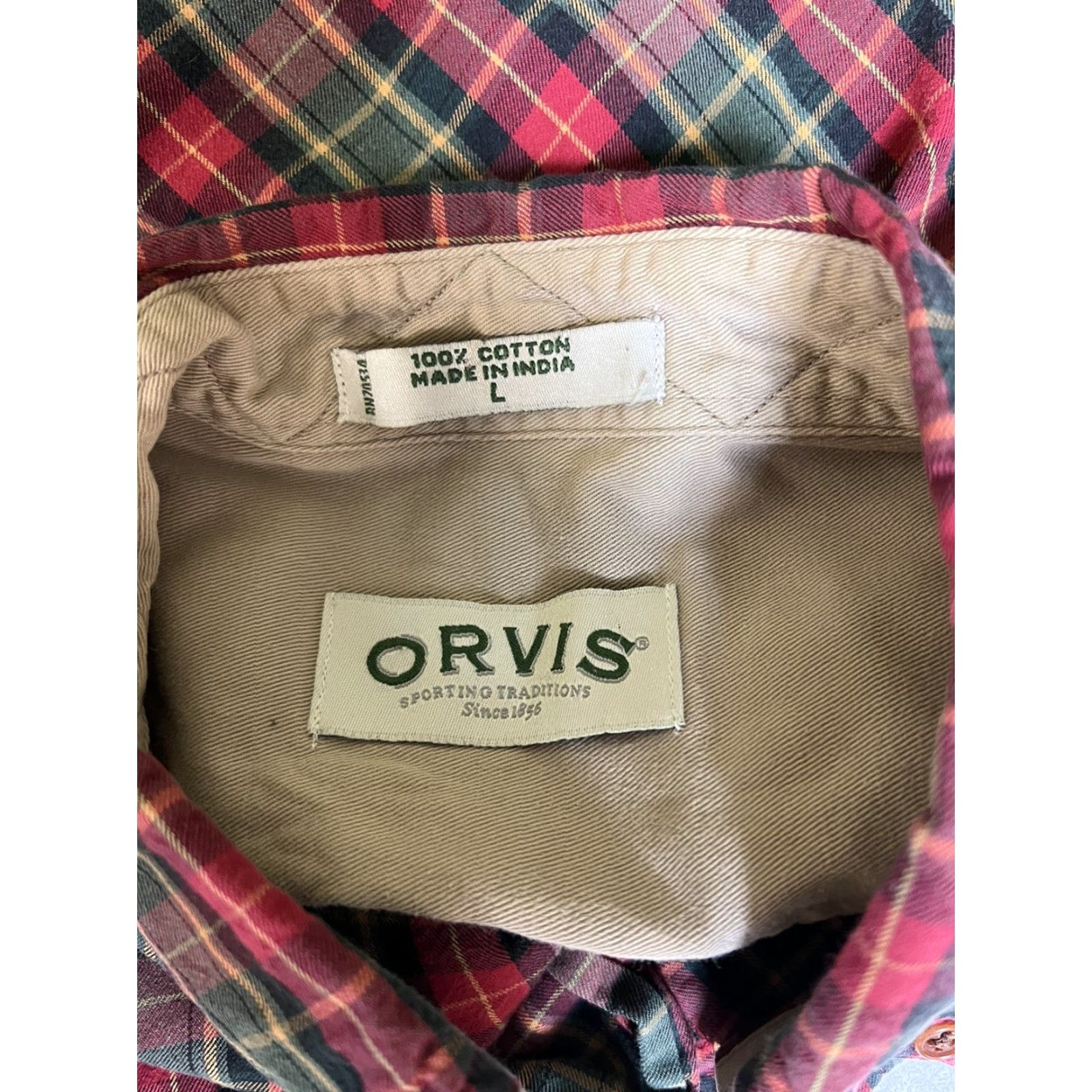 Orvis VINTAGE Orvis Shirt Orvis Men’s Large Red Green Plaid Long Sleeve Button Down Cotton Shirt Size US L / EU 52-54 / 3 - 3 Thumbnail