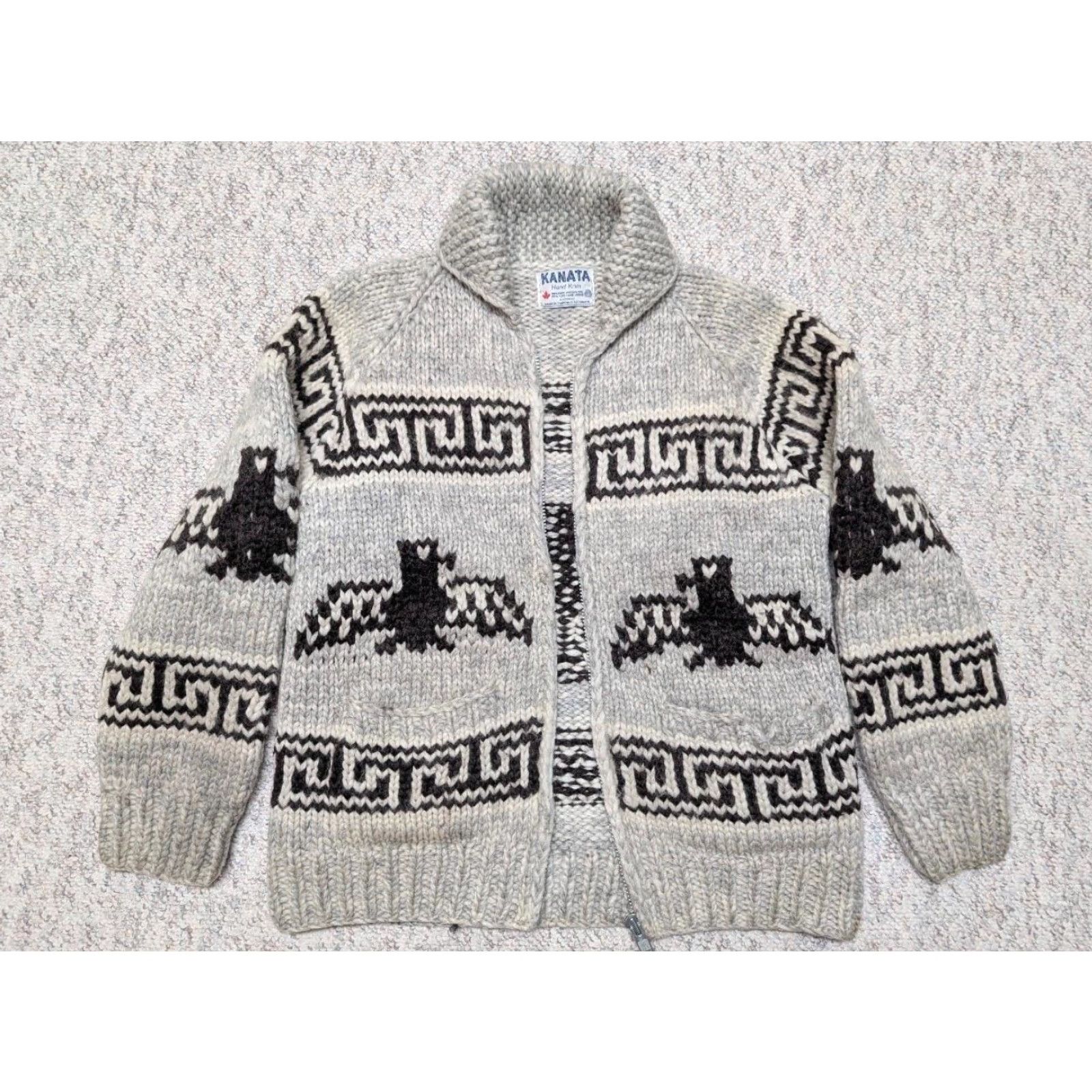 Vintage VINTAGE Kanata Cardigan Sweater S Mens Gray/Brown Wool Kangaroo Full Zip Stay warm 90s Eagle Thunderbird? Size US S / EU 44-46 / 1 - 2 Thumbnail