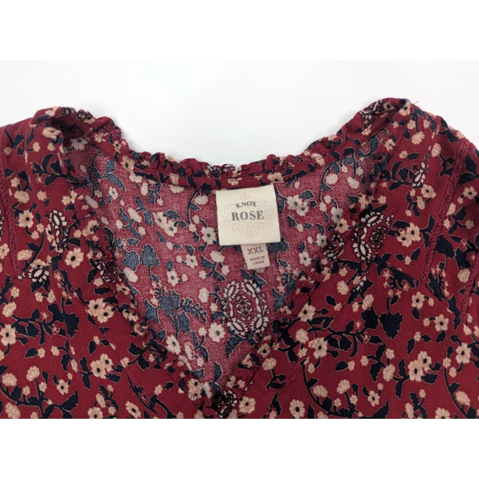 Vintage Knox Rose Blouse Women 2XL Red Floral Knit Top 3/4 Sleeve V-Neck Pullover Boho Peasant Popover Casual Shirt Size XXL / US 16-18 / IT 52-54 - 5 Thumbnail