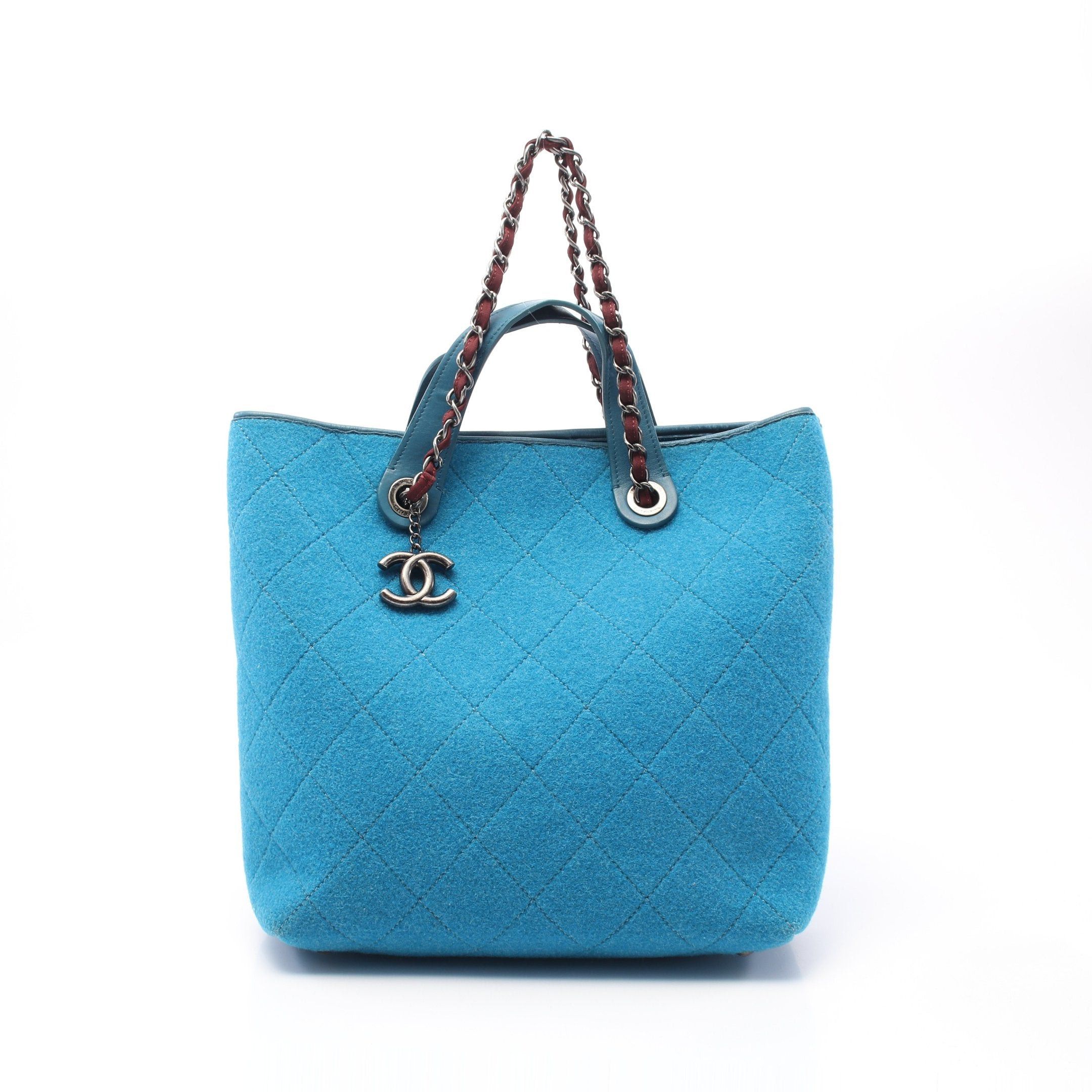 Chanel Chanel Matelasse Shoulder Bag Tote Wool Leather Turquoise Blue Antique Silver Hardware Size ONE SIZE - 1 Thumbnail