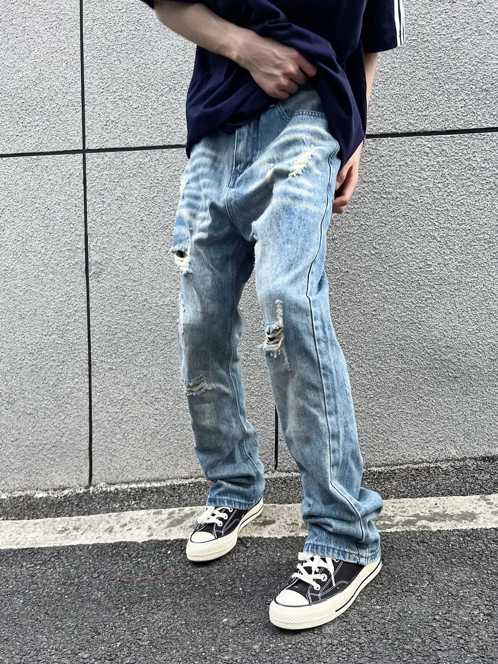 Japanese Brand × Jean Blue Distressed Stacked Denim Jeans Size US 34 / EU 50 - 4 Thumbnail