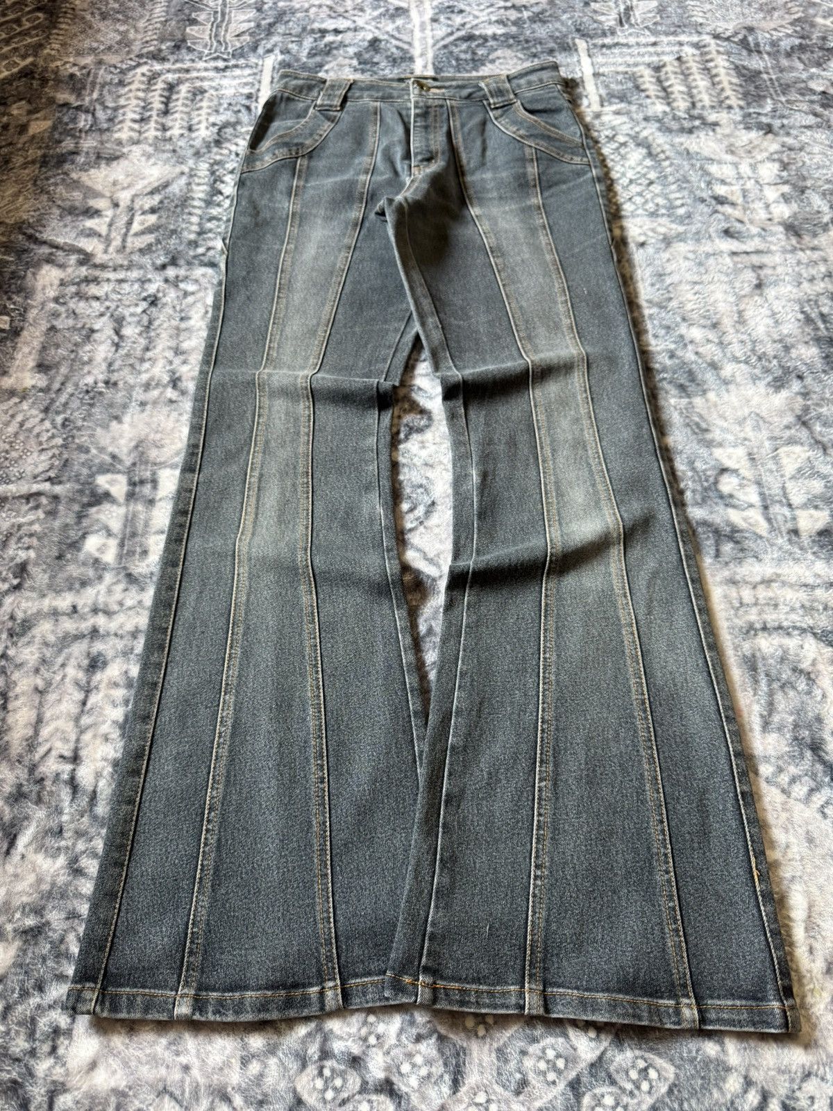Full Heart Japan Tribal Paneled Faded Wash Flared Jeans