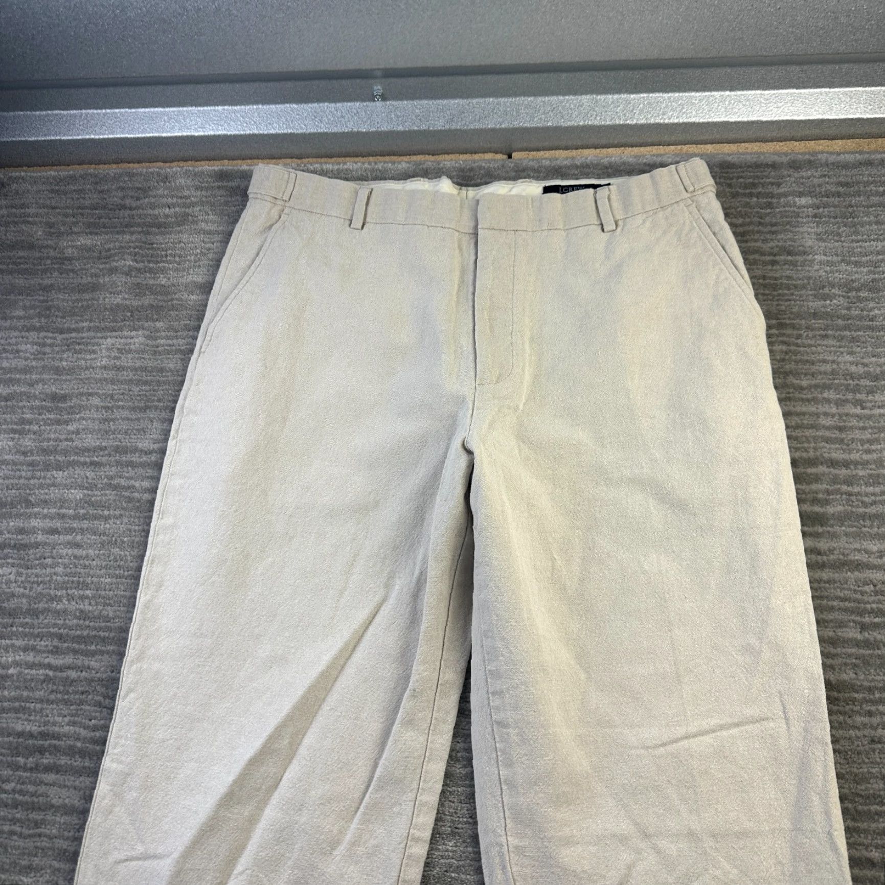 J.Crew J.CREW Pants Mens 35x30 Beige Linen Blend Chino Flat Front 5-Pocket Slimming Regular Straight Trousers Casual Workwear Size US 35 - 3 Thumbnail