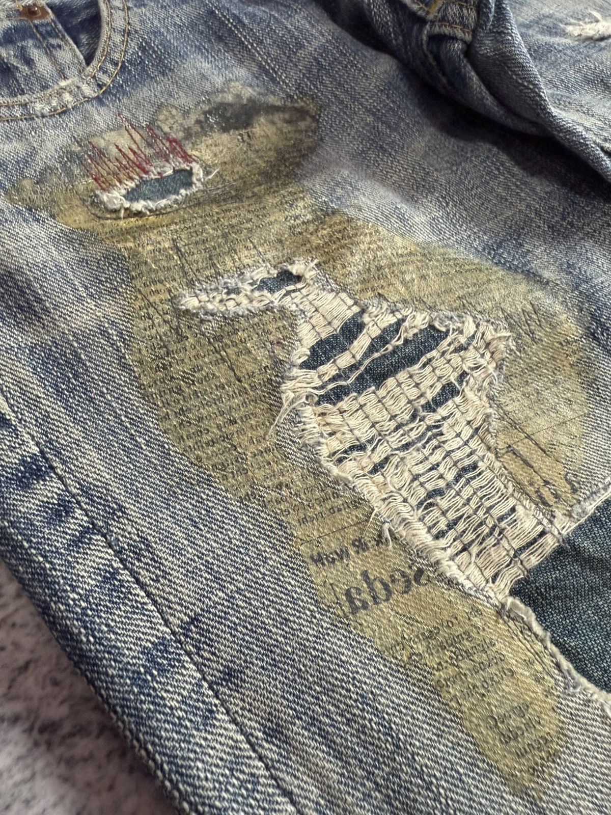 Hysteric Glamour × Japanese Brand Antgauge Japan Boro Distressed Newspaper Patch Jeans Size US 30 / EU 46 - 12 Thumbnail