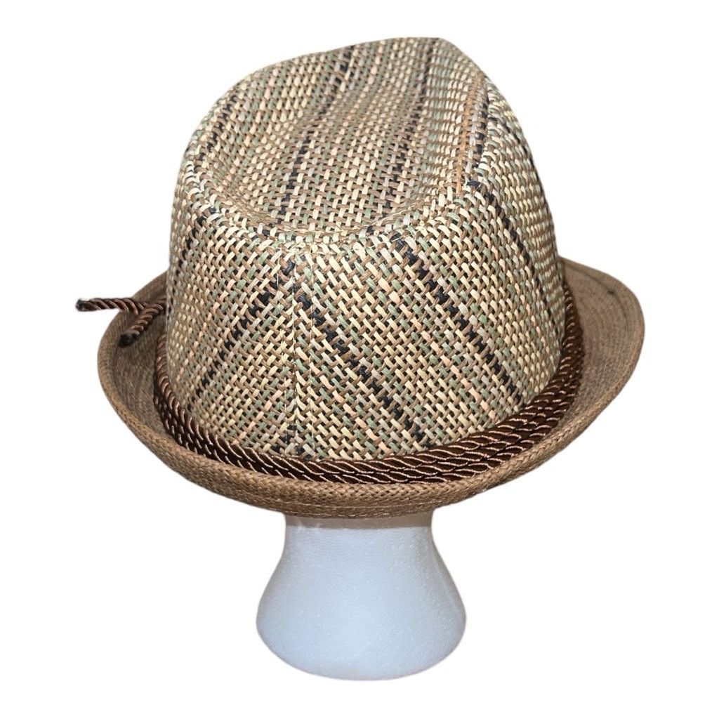 Other Men's Unbranded Brown & Beige Striped Fedora Hat One Size Size ONE SIZE - 3 Thumbnail