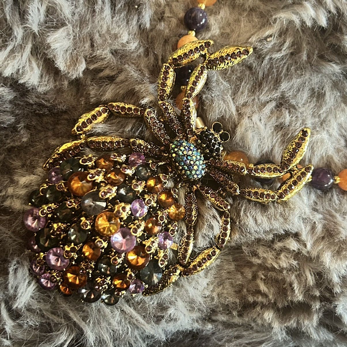 Handmade Handcrafted large glass stone spider genuine stone necklace Size ONE SIZE - 6 Thumbnail