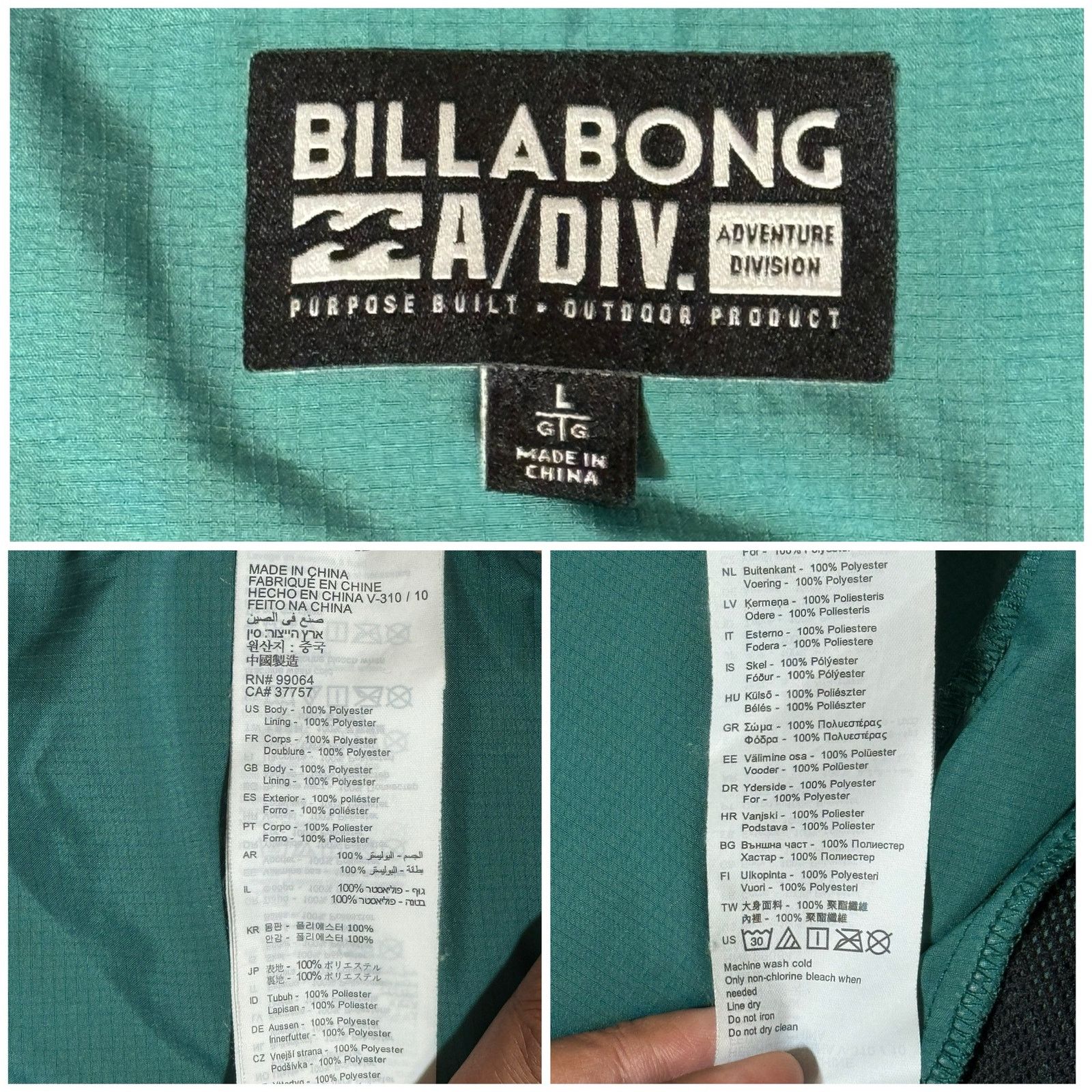 Billabong Billabong A/DIV. Packable Green Jacket Windbreaker Size L Size US L / EU 52-54 / 3 - 7 Thumbnail