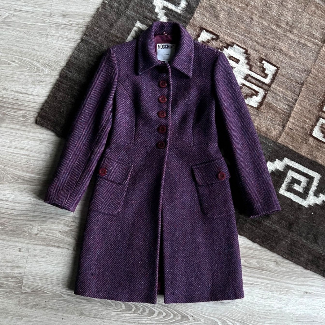 Moschino Moschino Jeans Vintage Herringbone Wool Coat 9729AC Size S / US 4 / IT 40 - 4 Thumbnail