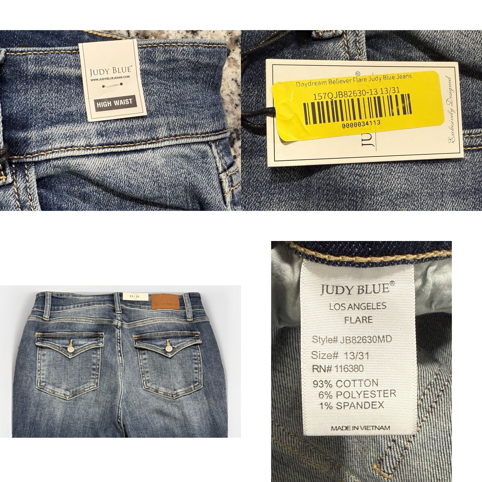 Vintage Judy Blue Daydream Believer Flare Jeans 32x32.5 Dark Blue Women NWT Size 24" / US 00 / IT 34 - 8 Thumbnail