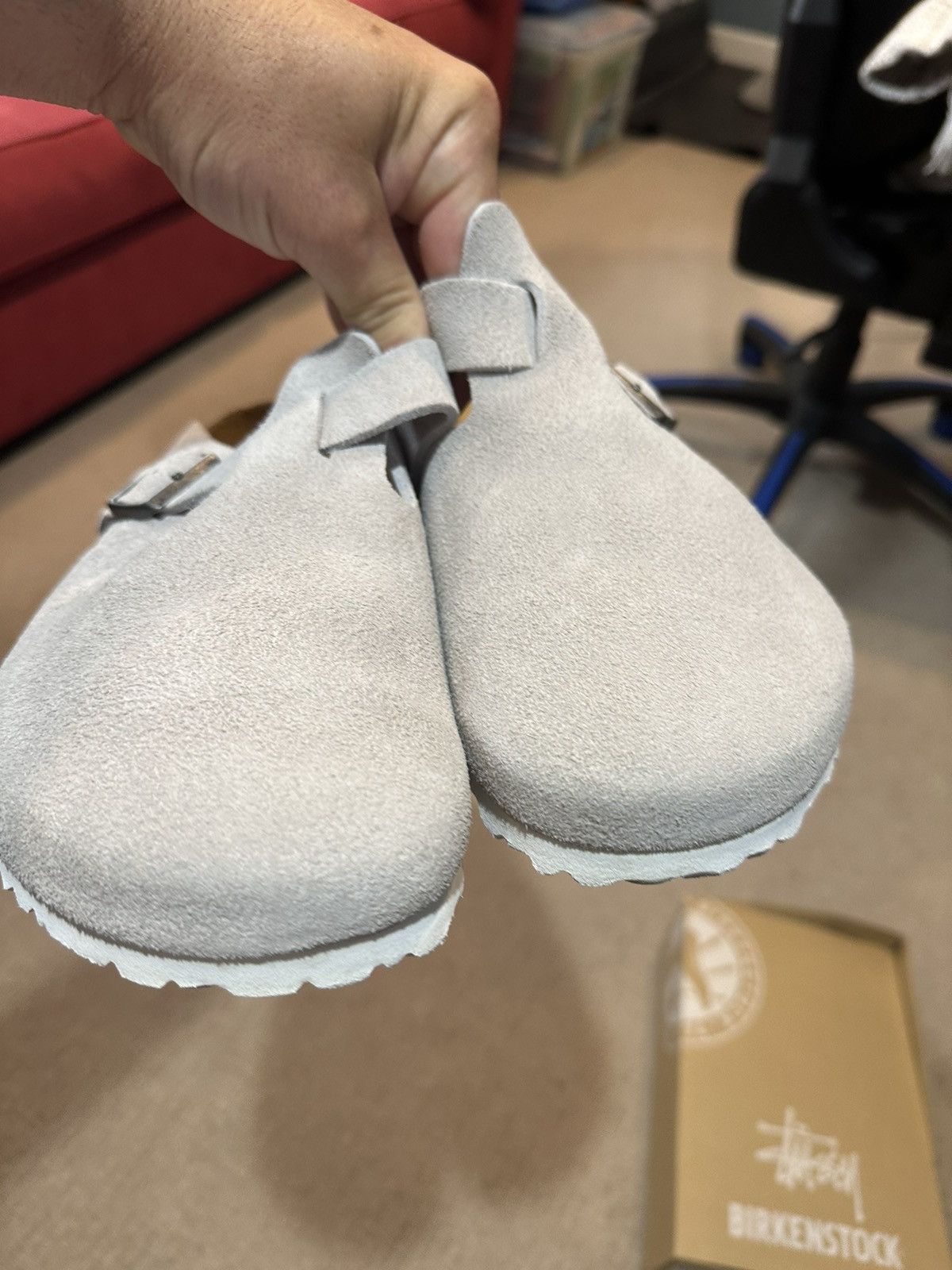 Pre-owned Birkenstock X Stussy Birkenstock Boston Clog Shoes In Grey