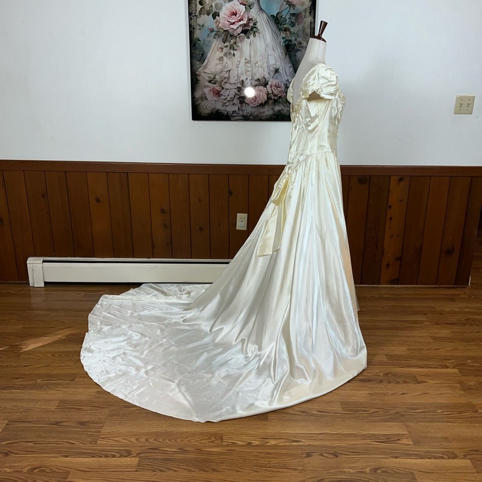 Other Vintage 1980s Alfred Angelo Ivory Satin Wedding Gown! Size XXL / US 16-18 / IT 52-54 - 5 Thumbnail