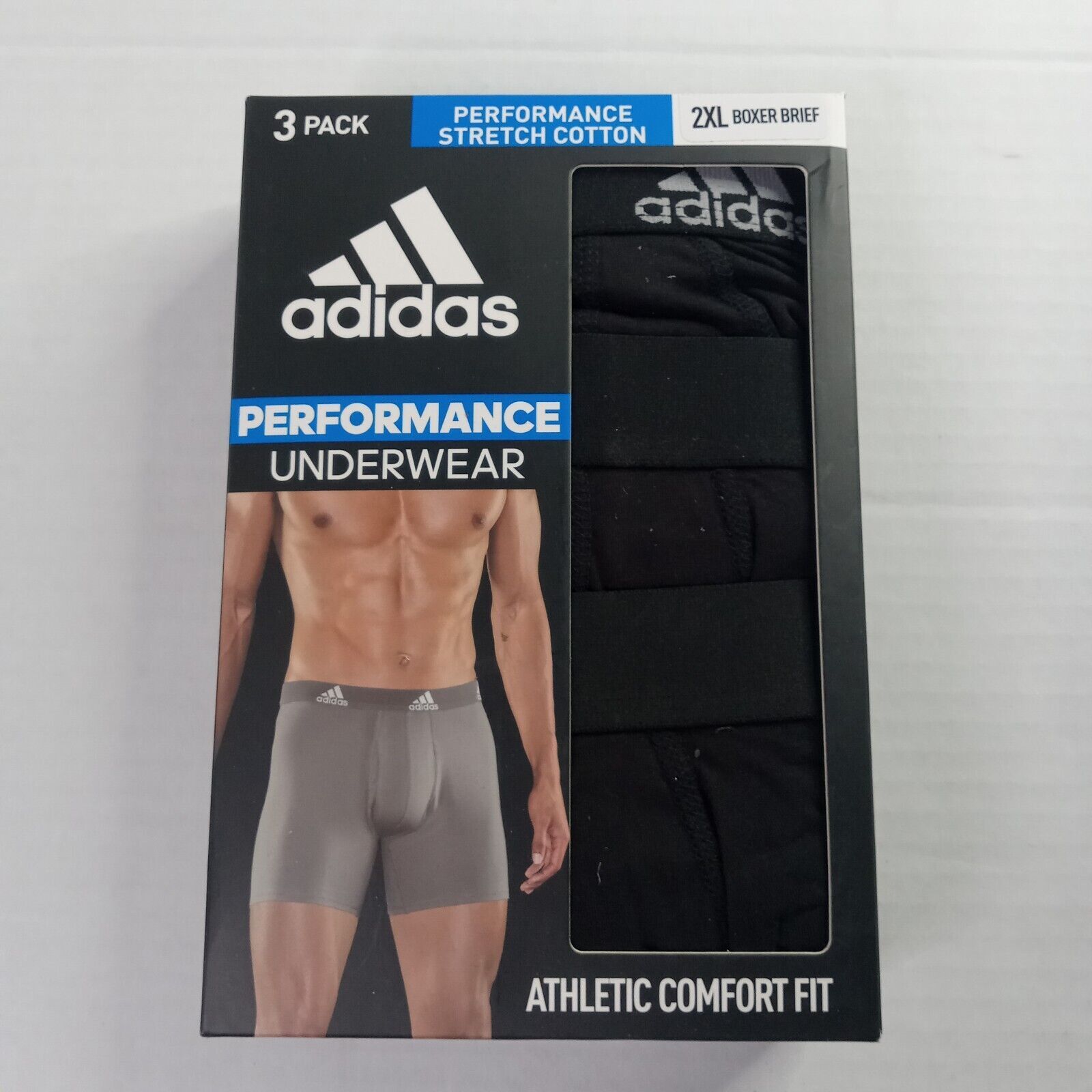 Adidas Adidas Men's Performance Boxer Briefs 3-Pack Size 2XL Black Size 46 - 1 Thumbnail