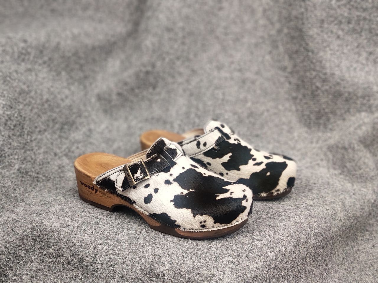 Woody Design Manu Fur W' Leather cowhide Clogs mules Shoes