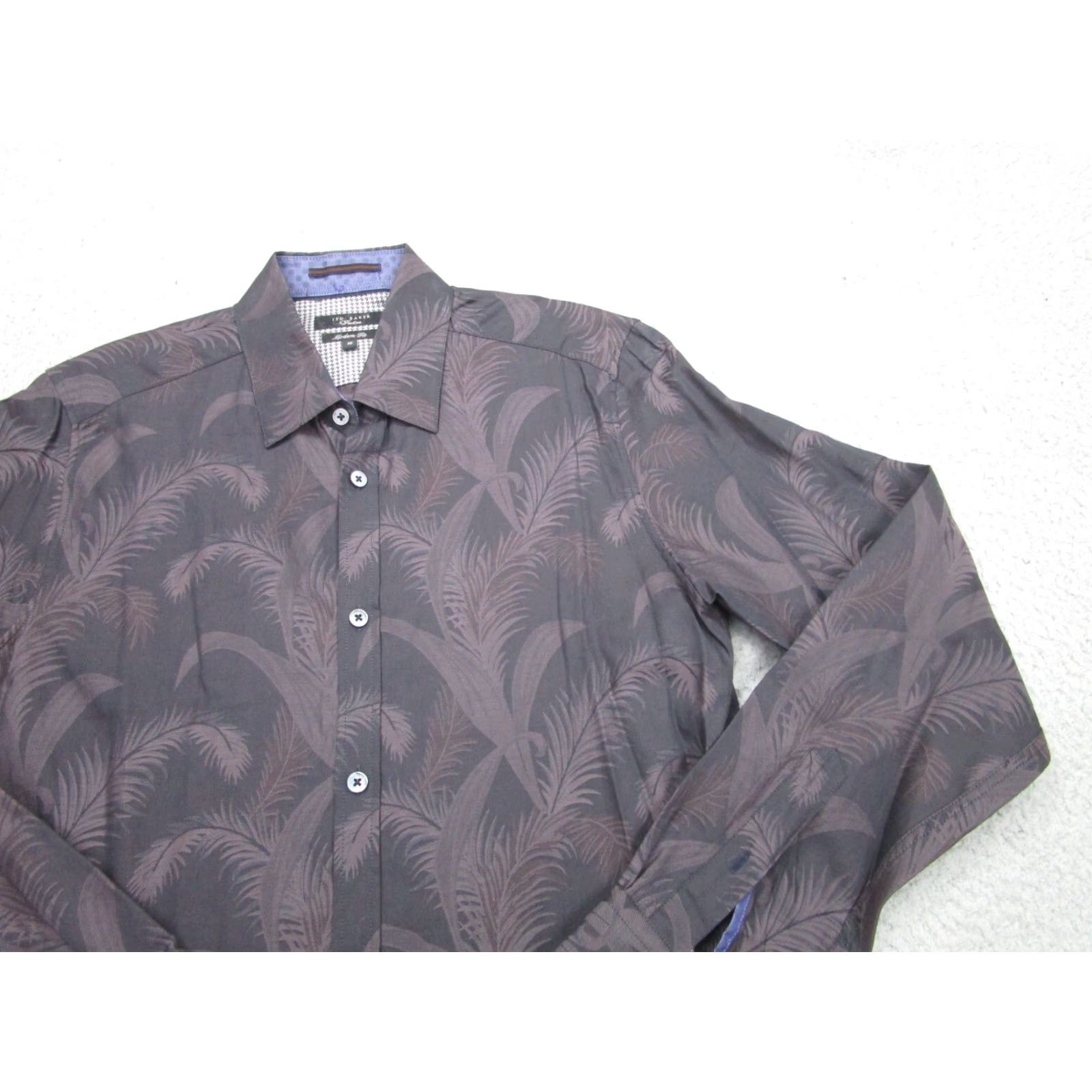Ted Baker Ted Baker Shirt Mens 15 Small Gray Purple Floral Flowers Slimming Dress Casual Size US M / EU 48-50 / 2 - 2 Thumbnail
