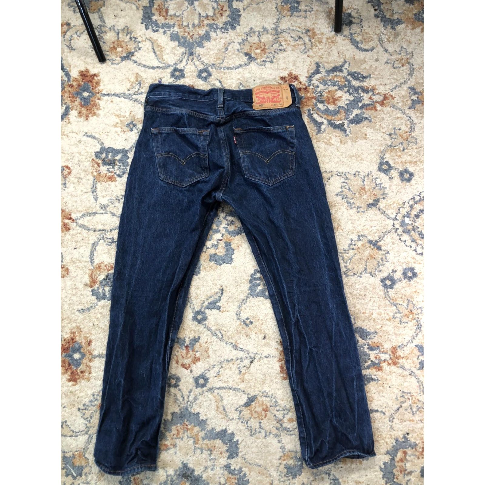 Levi's Levi's 501 Jeans Mens 30x30 Blue Dark Wash Straight Leg Button Fly Denim Pants Size US 30 / EU 46 - 6 Thumbnail