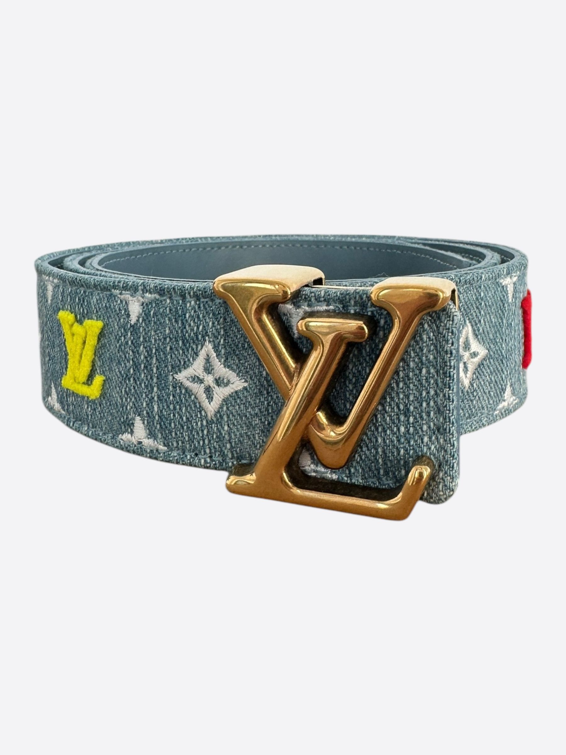 Louis Vuitton Blue & White Denim Monogram Tuffetage New Wave Belt Size 30 - 1 Thumbnail