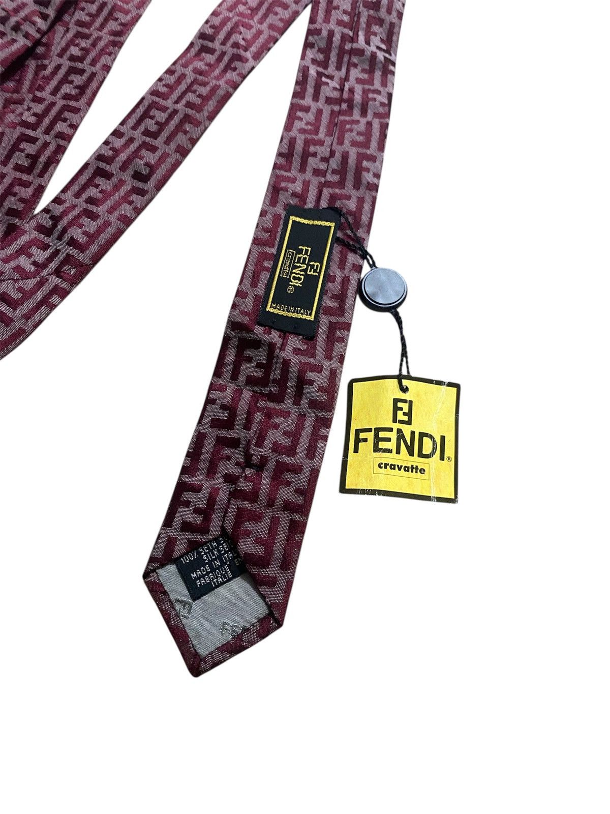 Fendi Vintage Fendi FF Monogram Silk Necktie Burgundy Designer Tie Size ONE SIZE - 3 Thumbnail