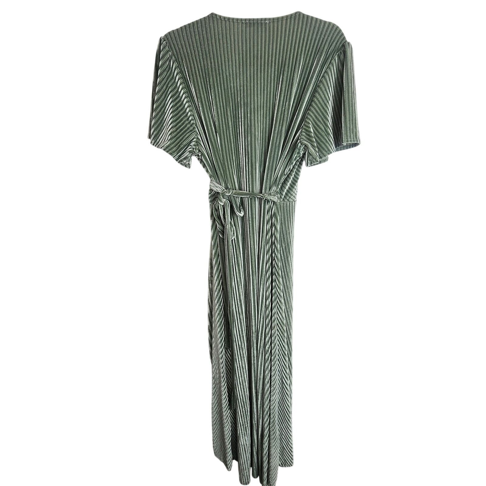 Born Baltic Born Womens Andi Ribbed Velvet Wrap Dress Sz L Green Size L / US 10 / IT 46 - 10 Thumbnail