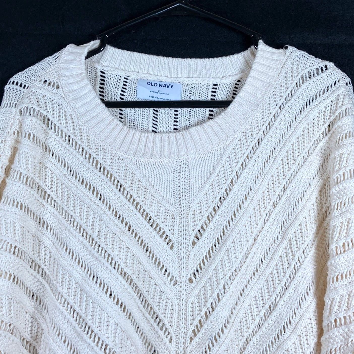 Old Navy Old Navy Sweater Women's Cream Cropped Crew Neck Open Knit Cotton XL Size XL / US 12-14 / IT 48-50 - 2 Thumbnail