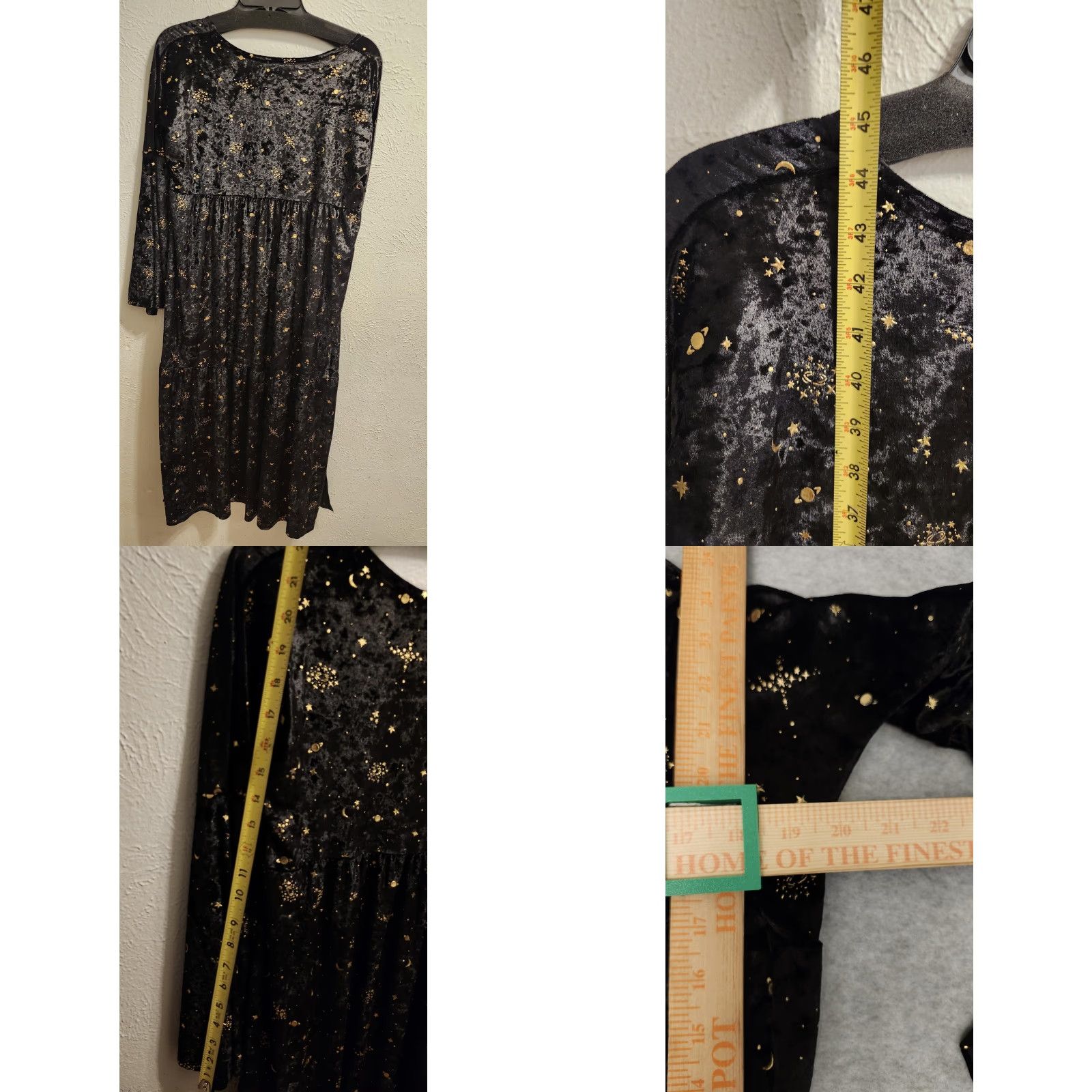 Velvet Celestial Crushed Velvet Dress Womens Large Black Gold Pockets 3/4 Bell Sleeve Size L / US 10 / IT 46 - 8 Thumbnail