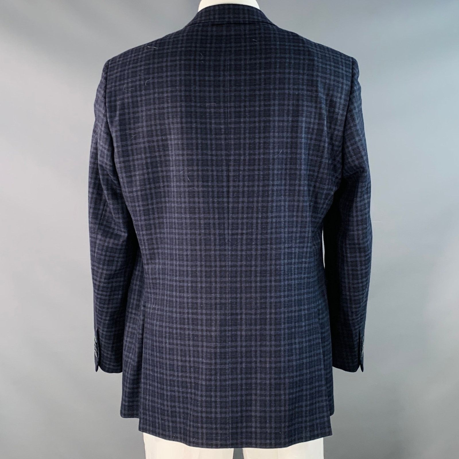 Piattelli Size 44 Navy Black Checkered Wool Single Breasted Sport Coat Size 44L - 4 Thumbnail