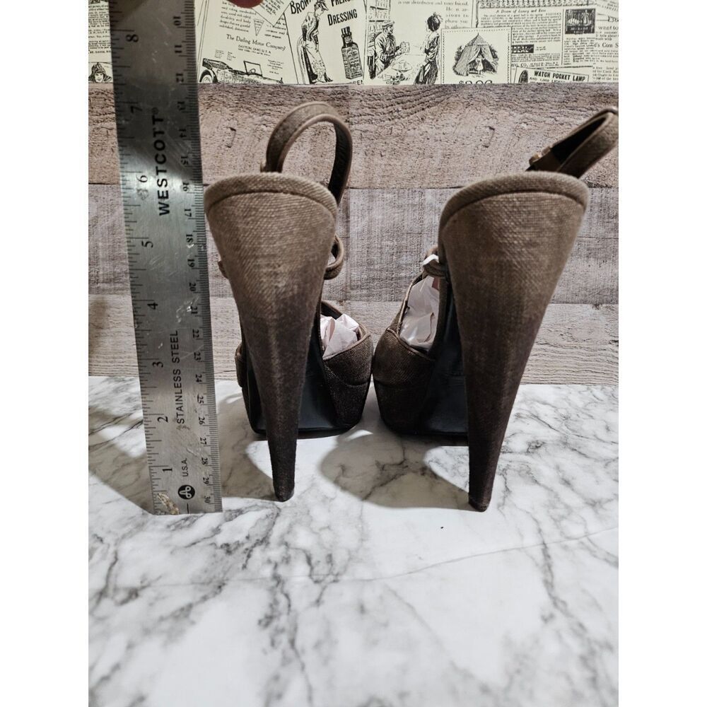 Burberry Burberry Wood Linen Leather Platform Heels 9 EU 40 Size US 10 / IT 40 - 5 Thumbnail