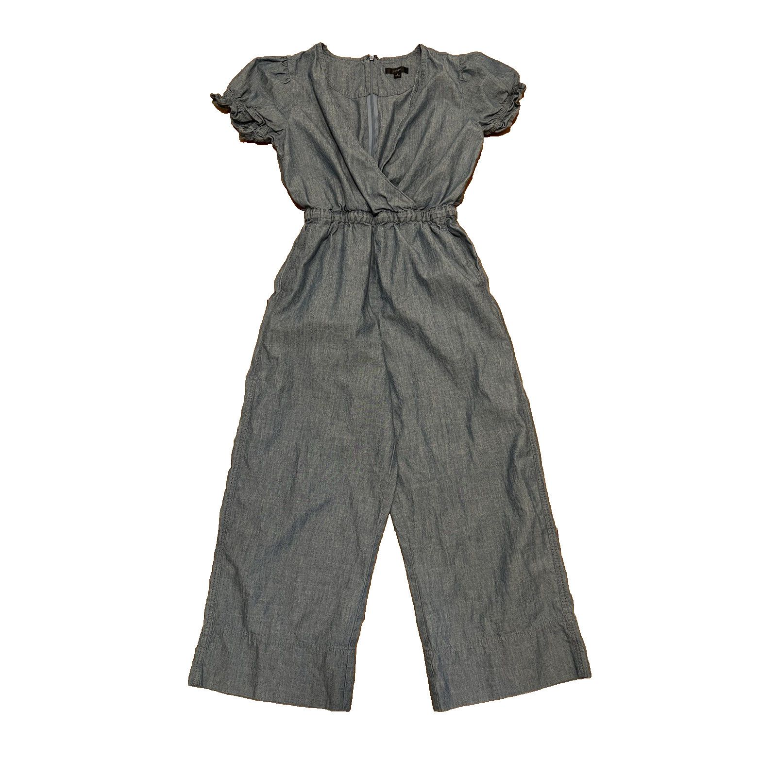 J.Crew J.Crew Ruffle Chambr Jumpsuit 2 Denim Cotton No Belt A003110 Size 26" / US 2 / IT 38 - 2 Thumbnail