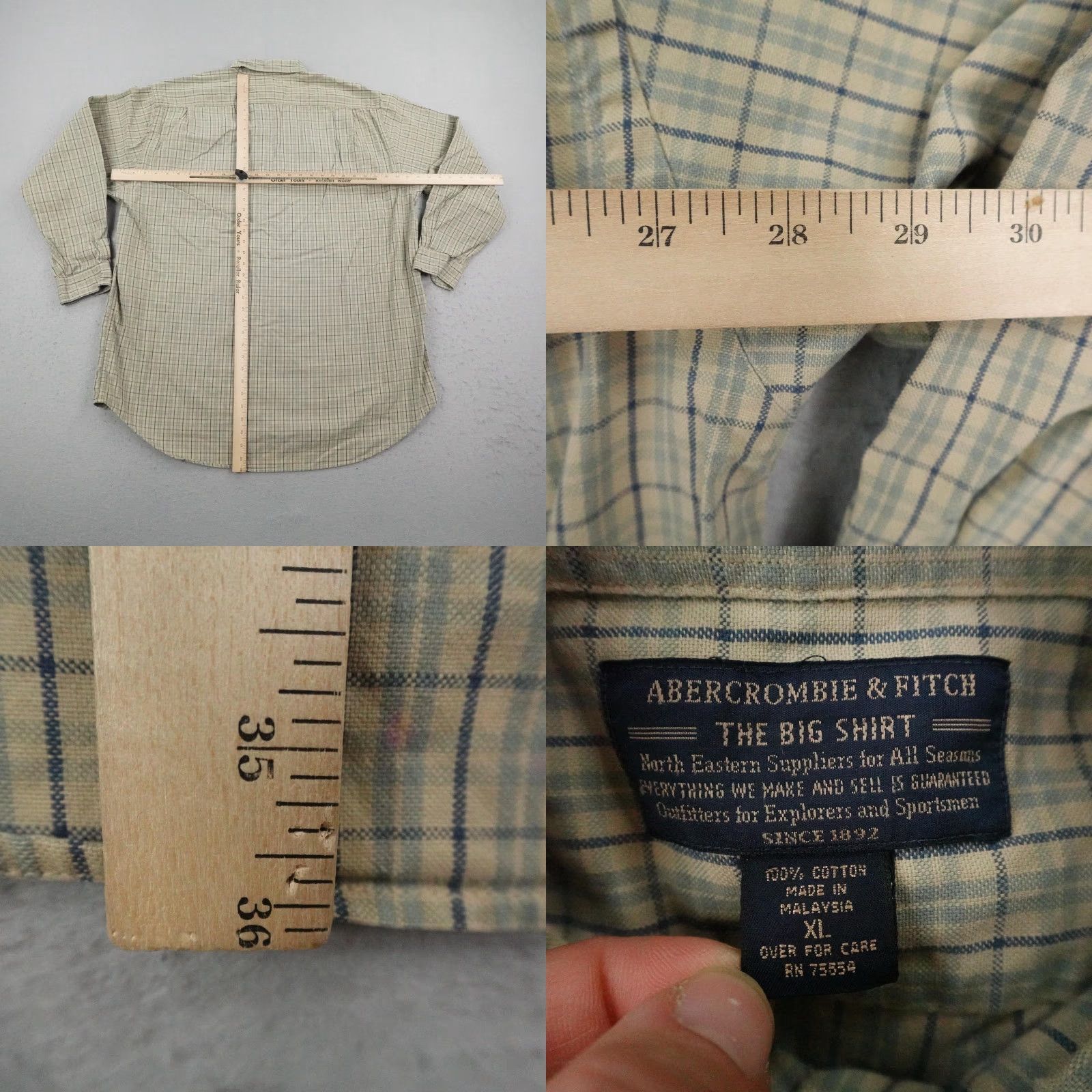 Abercrombie & Fitch VINTAGE Abercrombie & Fitch Shirt Mens XL Beige Plaid Button-Up Canvas Big & Tall Size US XL / EU 56 / 4 - 8 Thumbnail