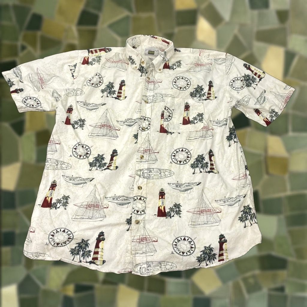Nautica MICHAEL AUSTIN Nautical Graphic Print Button-Up Shirt Mens 2XL White Short Sleeve Size US XXL / EU 58 / 5 - 1 Thumbnail
