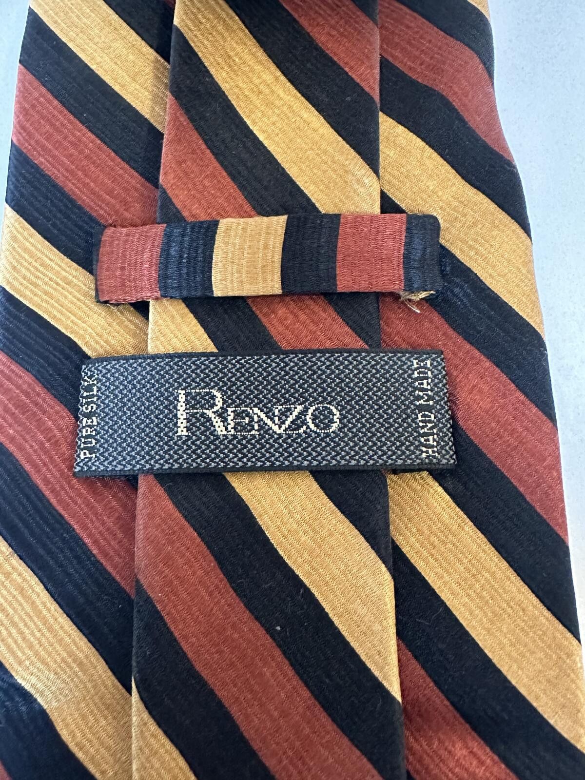 Other Renzo 100% silk tie gold/rust/black diagonal stripe Size ONE SIZE - 2 Thumbnail