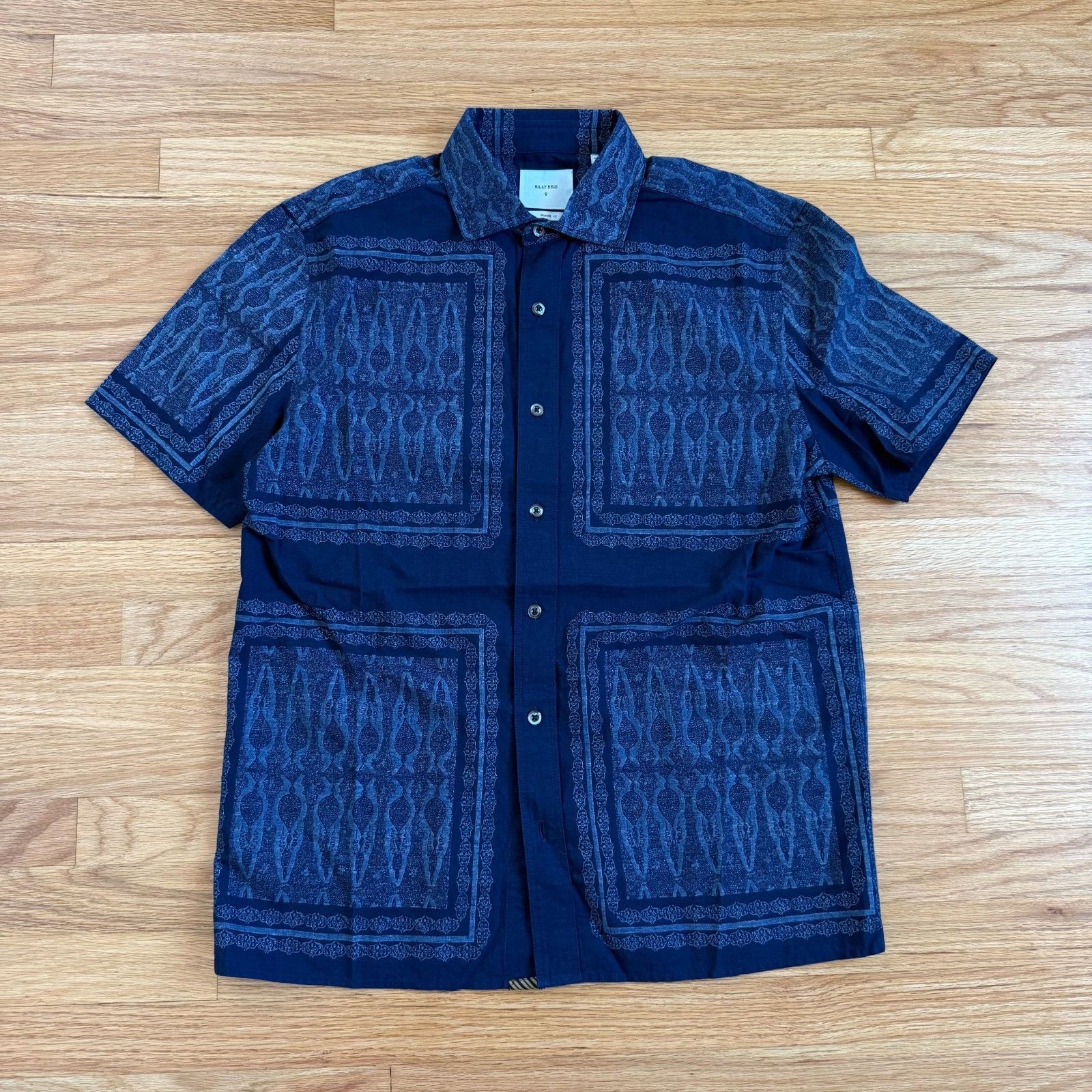 Billy Reid Billy Reid Blue Indigo Treme Block Short Sleeve Shirt Size US S / EU 44-46 / 1 - 1 Thumbnail
