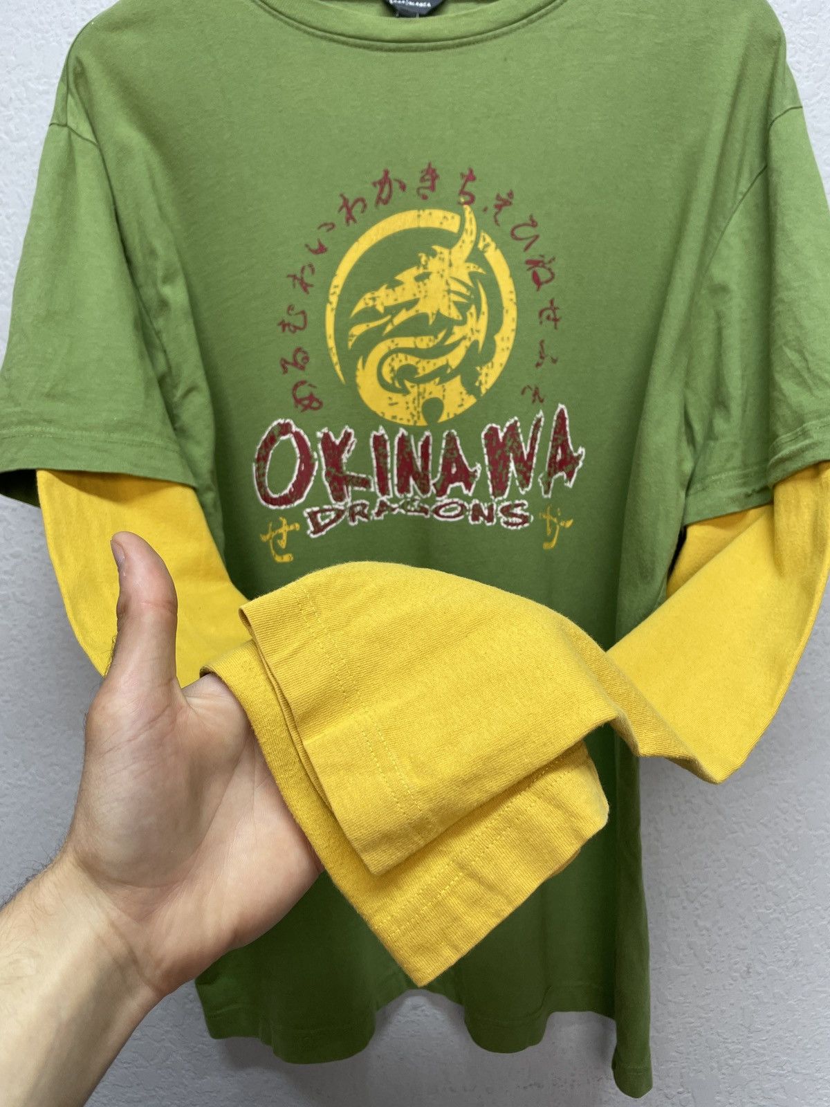 Japanese Brand Vintage y2k Okinawa Dragon Graphic Layered Longsleeve Tee Size US L / EU 52-54 / 3 - 7 Thumbnail