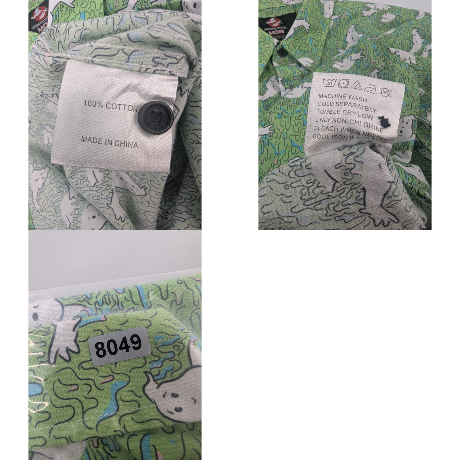 Vintage Middle of Beyond Ghostbusters Button-Up Shirt Men's M Green Graphic Print Cotton Short Sleeve Casual Trimmed Collar Mens Size US M / EU 48-50 / 2 - 8 Thumbnail