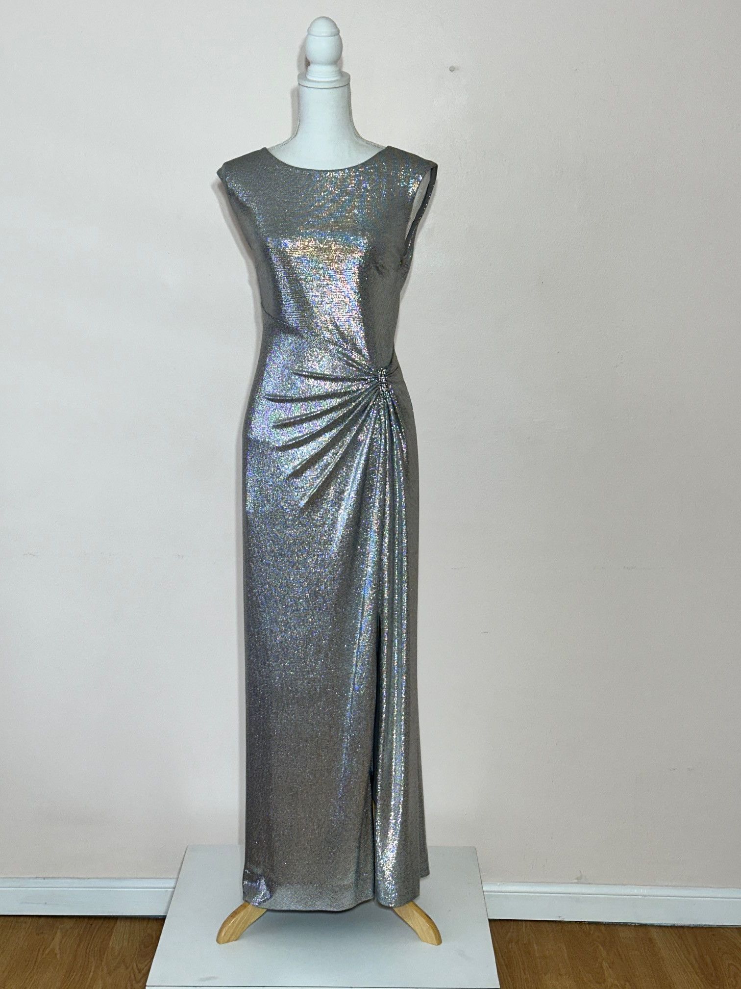 Lauren Ralph Lauren Classic Silver Boat Neck Sparkle Gown Size S / US 4 / IT 40 - 2 Thumbnail